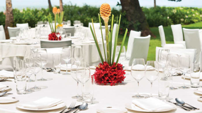 Hyatt Centric Bangalore White Petals venue decorated for engagement ceremony — Panigrahana