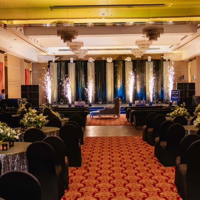 The Corinthians Resort Bangalore outdoor wedding ceremony setup with 5000-guest capacity grounds — Panigrahana