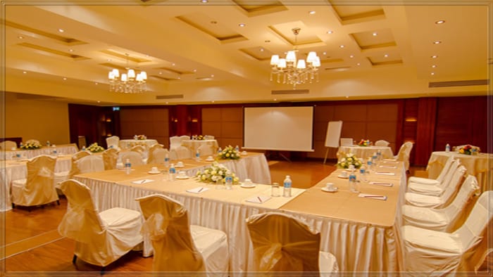 La Calypso Hotel Baga Goa banquet hall wedding setup for intimate ceremony — Panigrahana