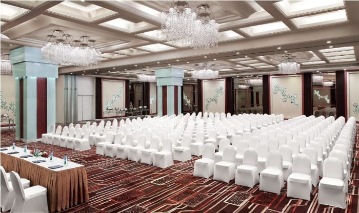 Le Méridien Bangalore mandap setup for traditional Indian wedding — Panigrahana
