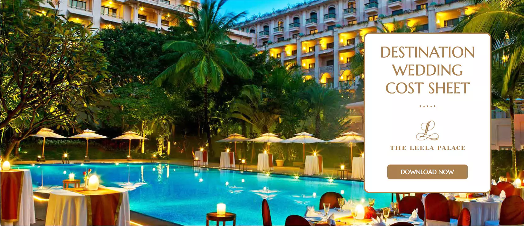 The Leela Palace Bengaluru outdoor wedding lawn decorated with draped canopy and lights — Panigrahana
