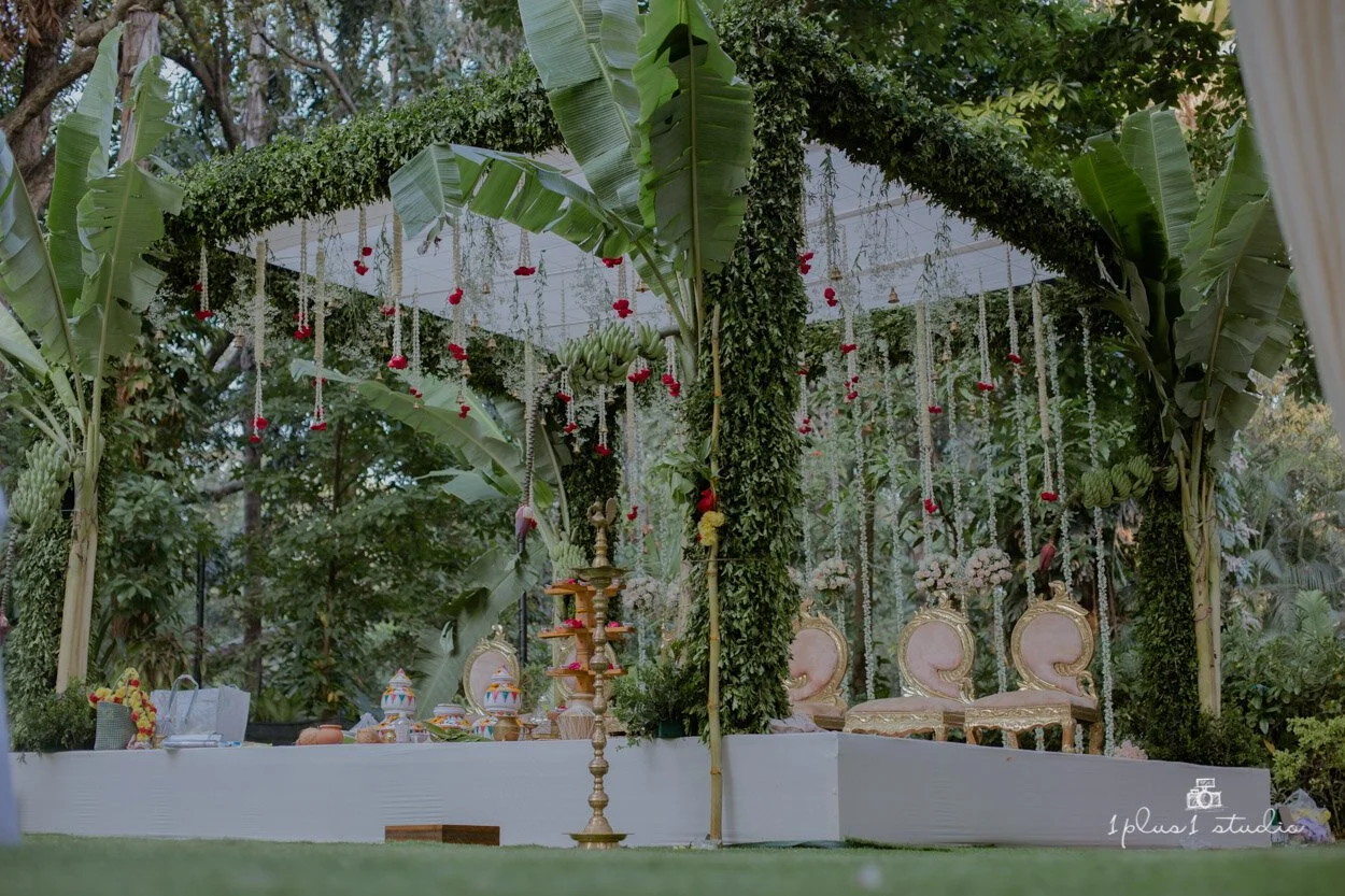 Floral stage decor at an elegant Bangalore wedding