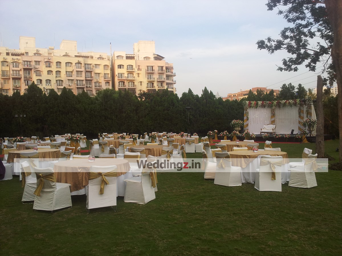Royal Orchid Bangalore banquet hall decorated for wedding reception — Panigrahana