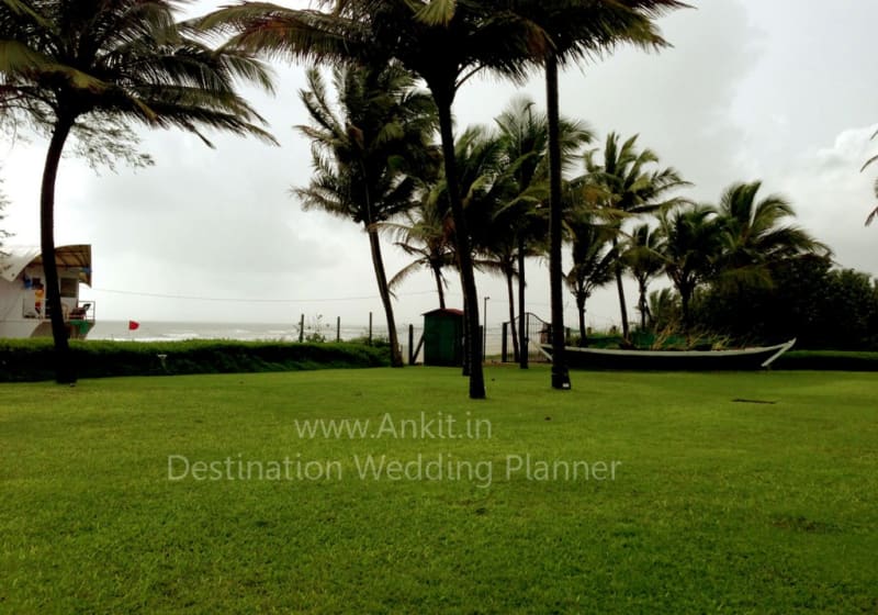 Beach wedding ceremony at Taj Exotica Goa at golden hour