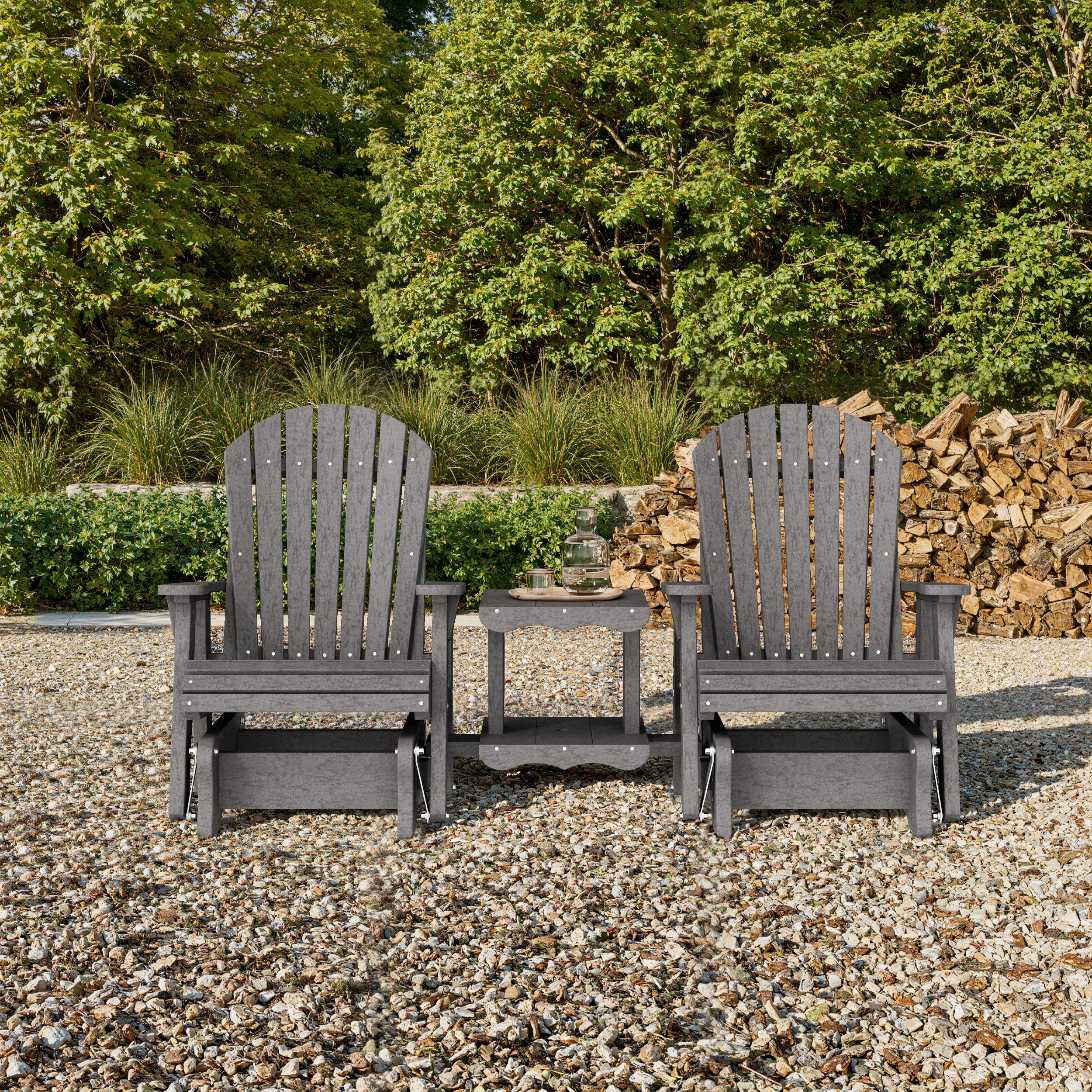 Heritage Adirondack Glider Chair Set with Center Table