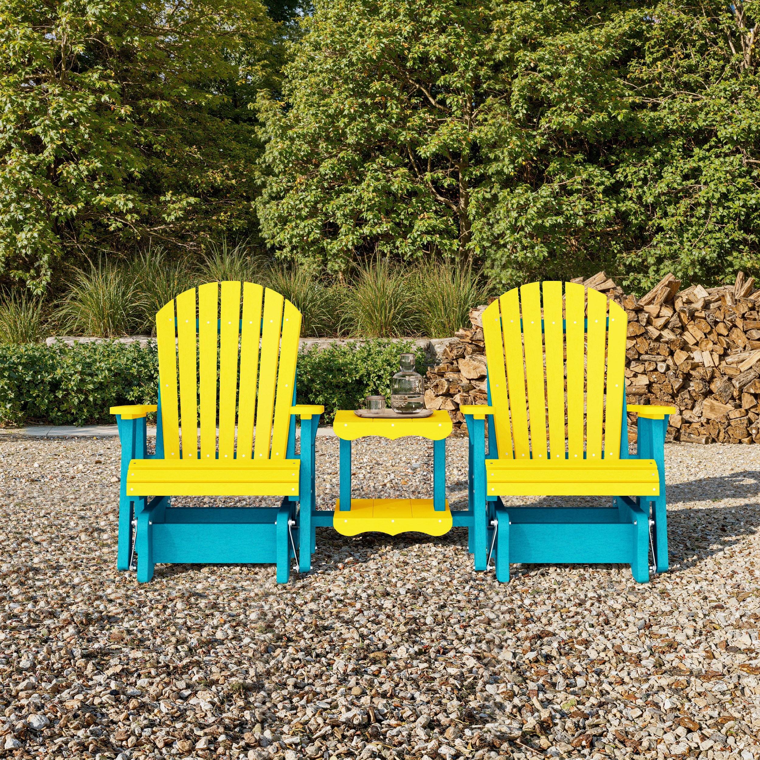 Heritage Adirondack Glider Chair Set with Center Table