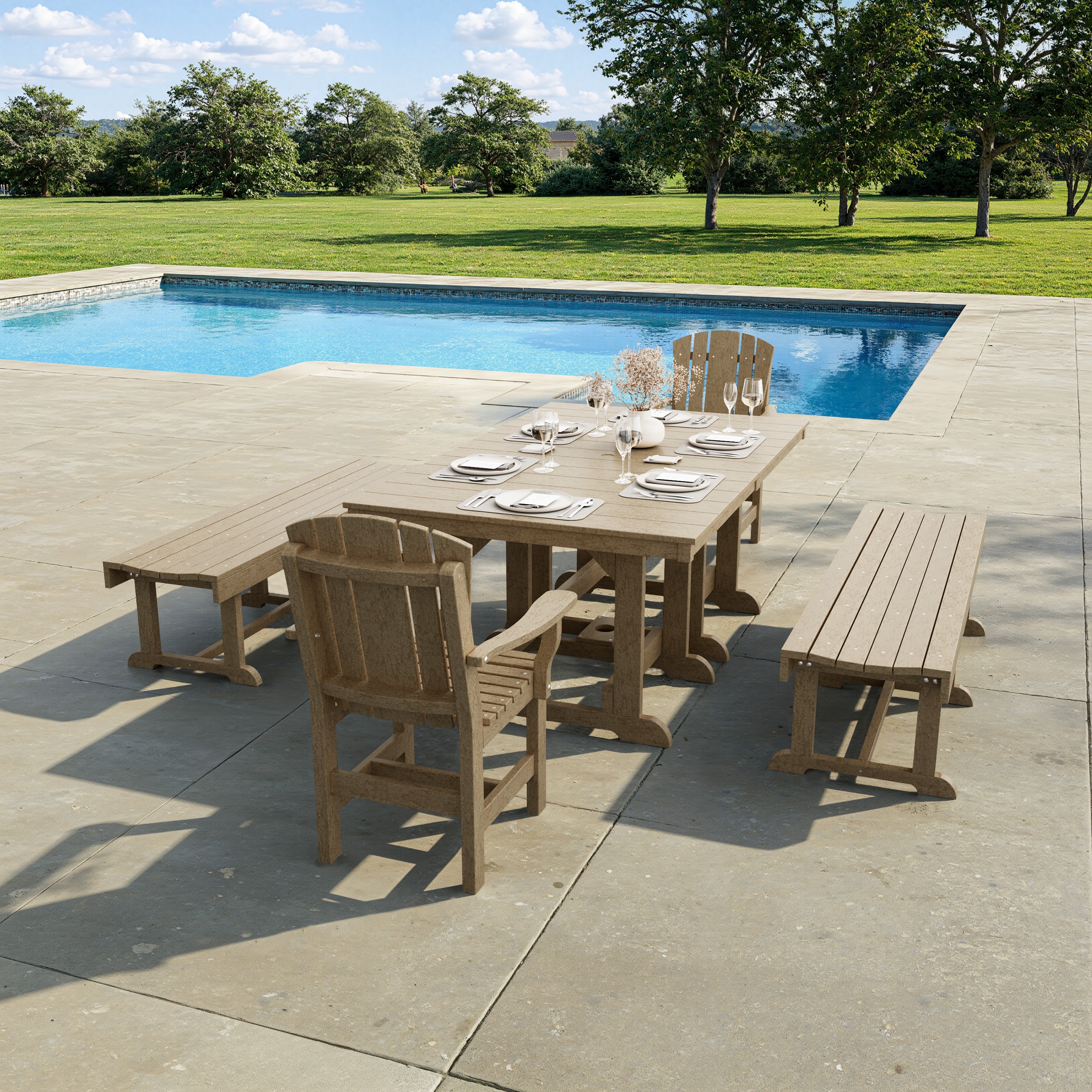 Heritage 5-Piece Rectangular Dining Set with Benches