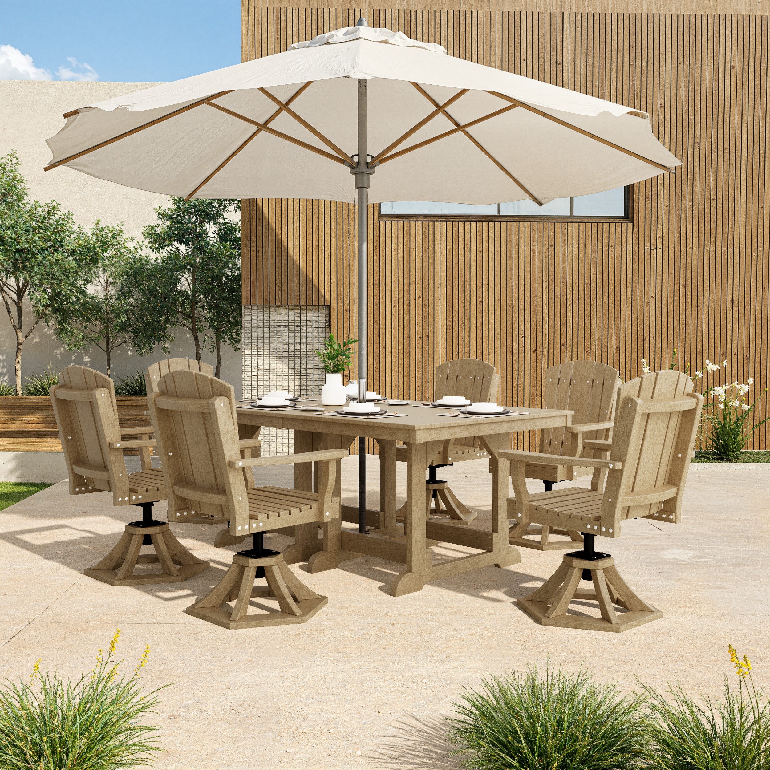 Heritage 7-Piece Swivel Chair Rectangular Dining Set