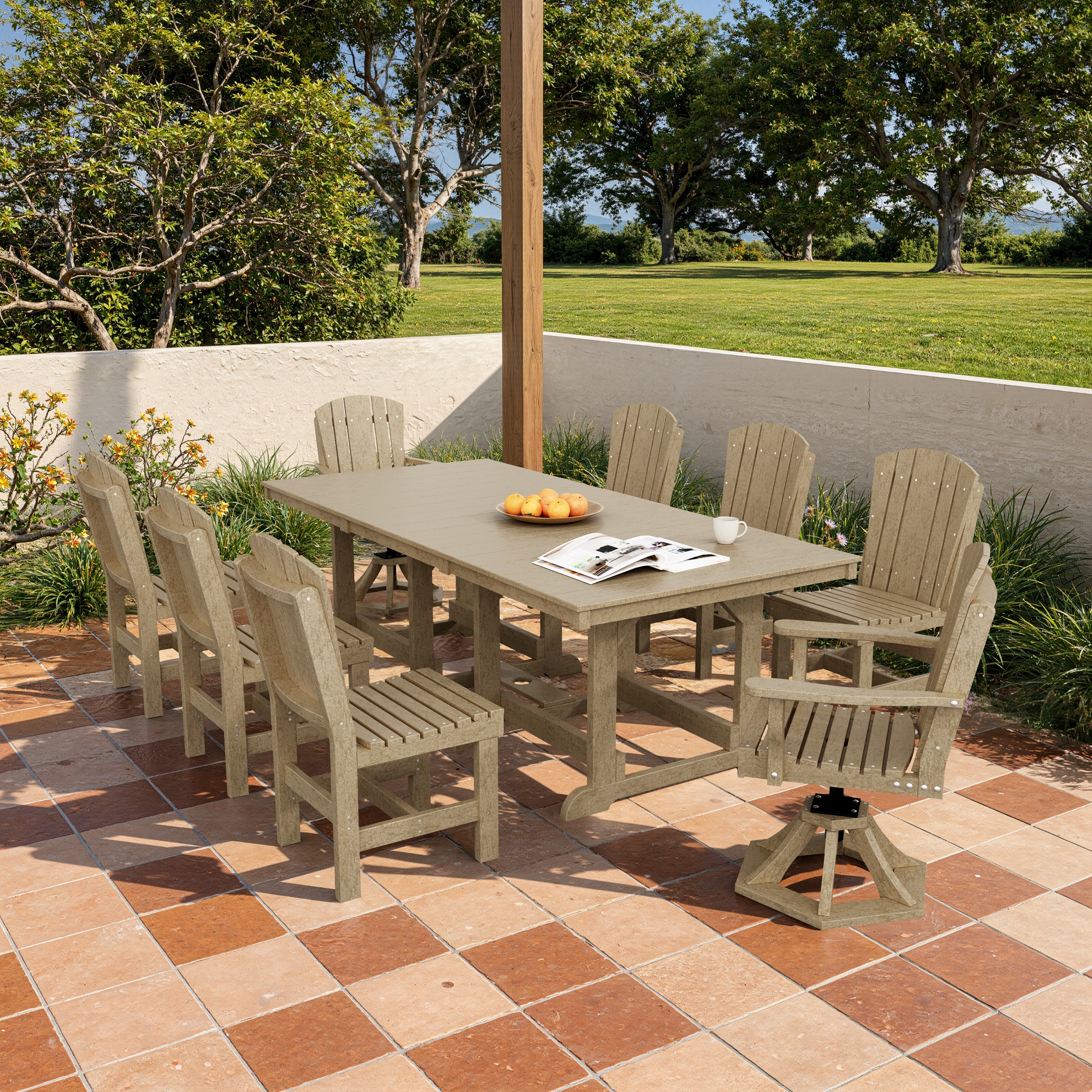 Heritage 9-Piece Dining Set with Swivel Chairs