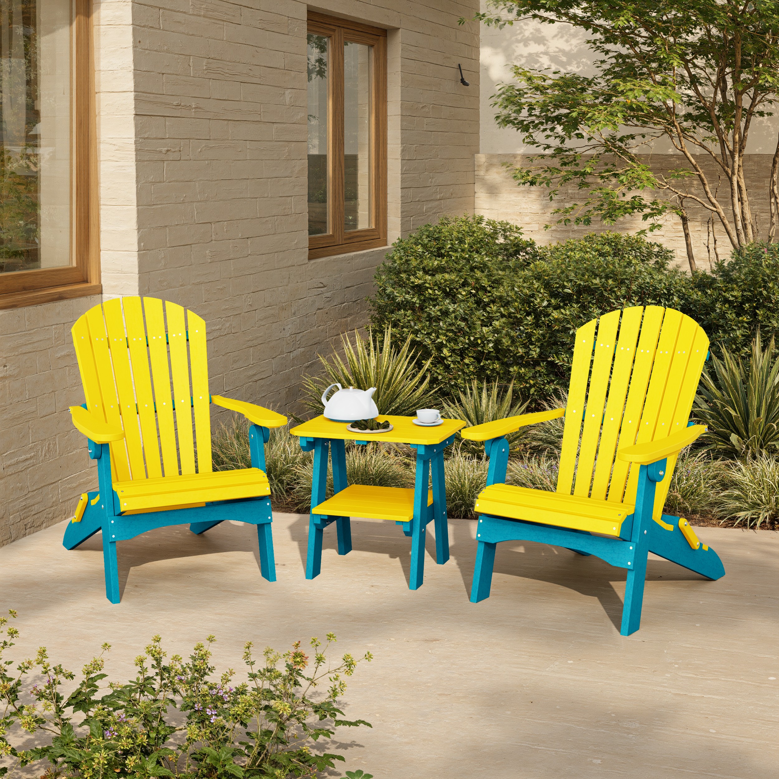 Heritage 3-Piece Folding Adirondack Set with 22" Side Table