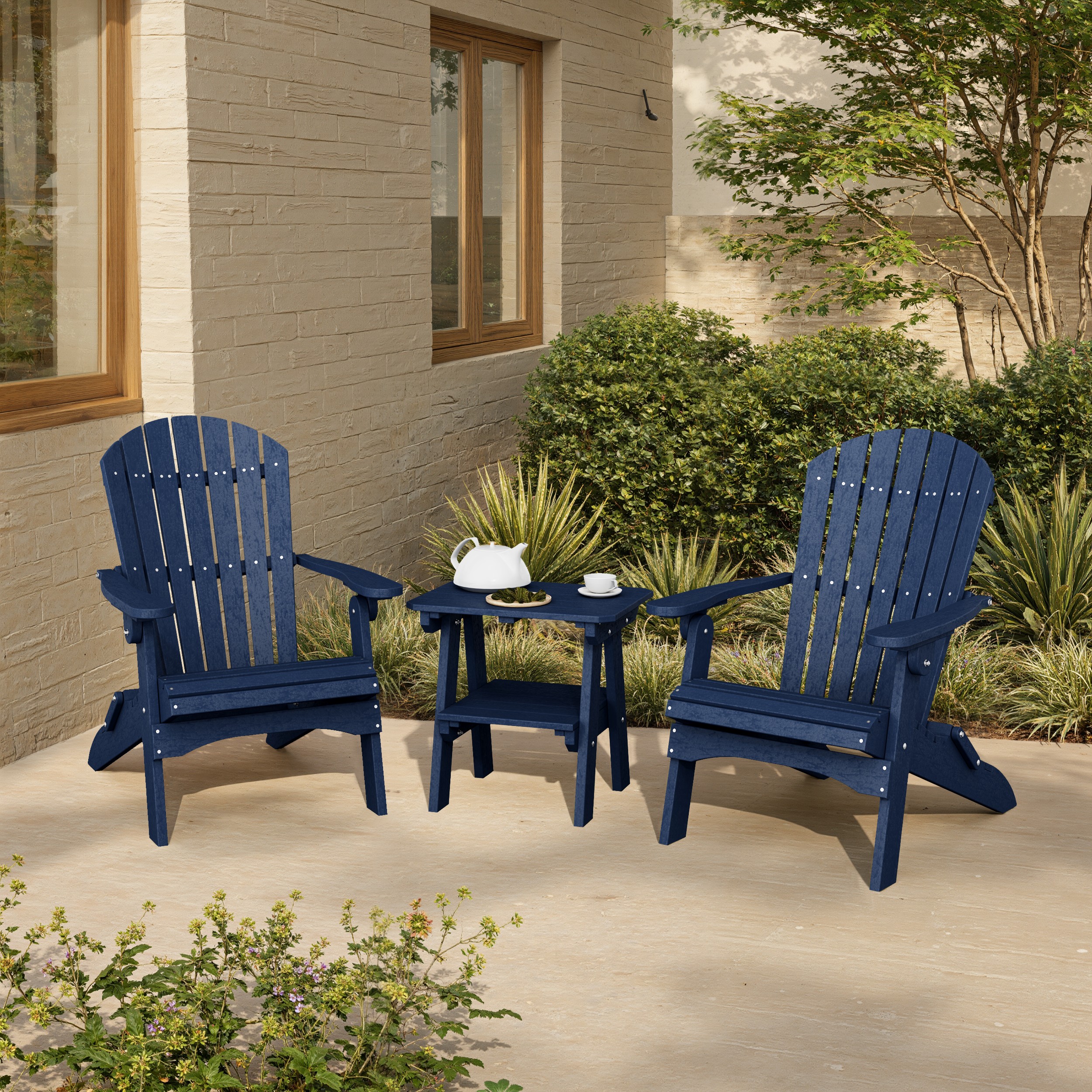 Heritage 3-Piece Folding Adirondack Set with 22" Side Table