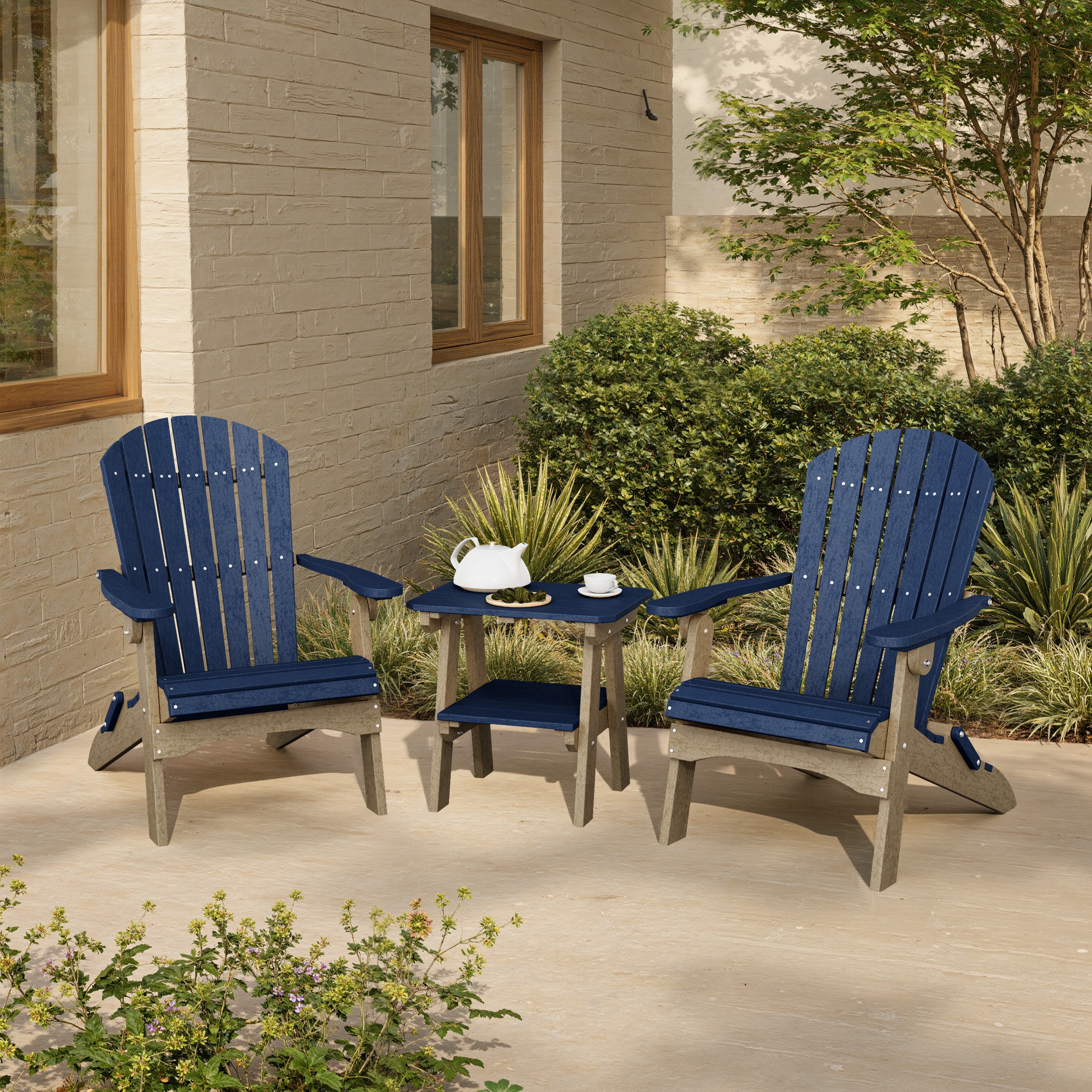 Heritage 3-Piece Folding Adirondack Set with 22" Side Table