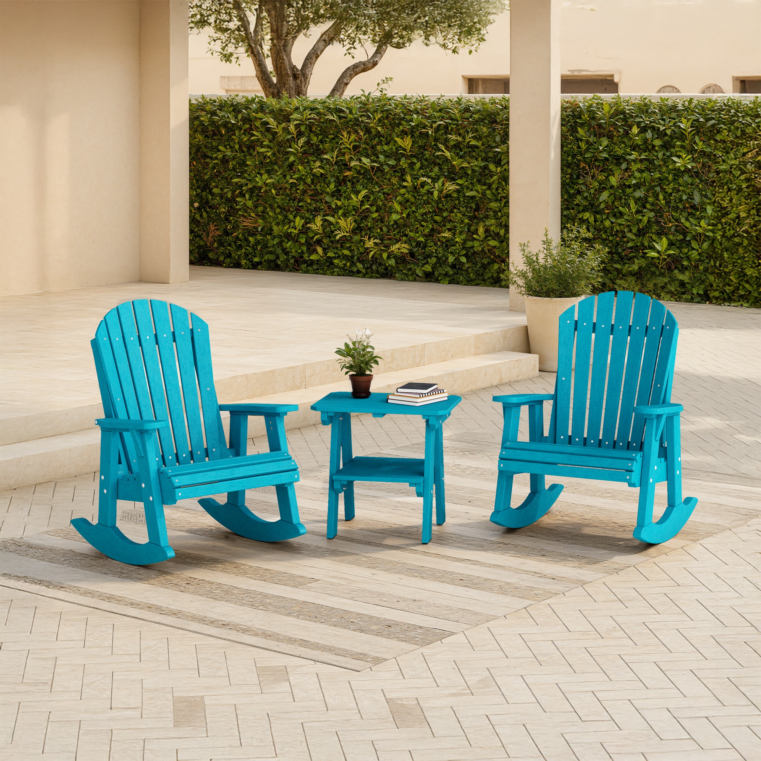 Heritage 3-Piece Adirondack Rocking Chair Set with Side Table