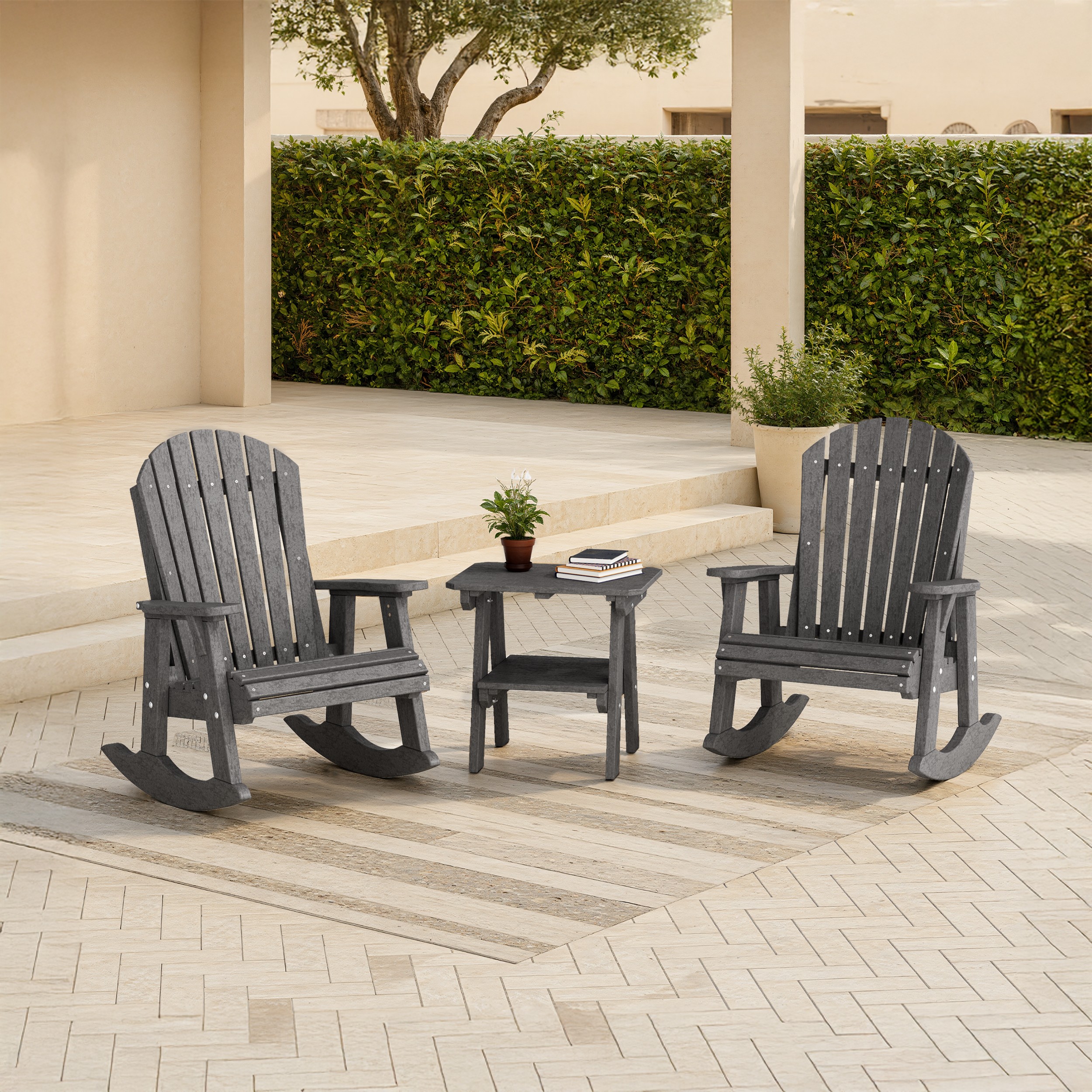 Heritage 3-Piece Adirondack Rocking Chair Set with Side Table