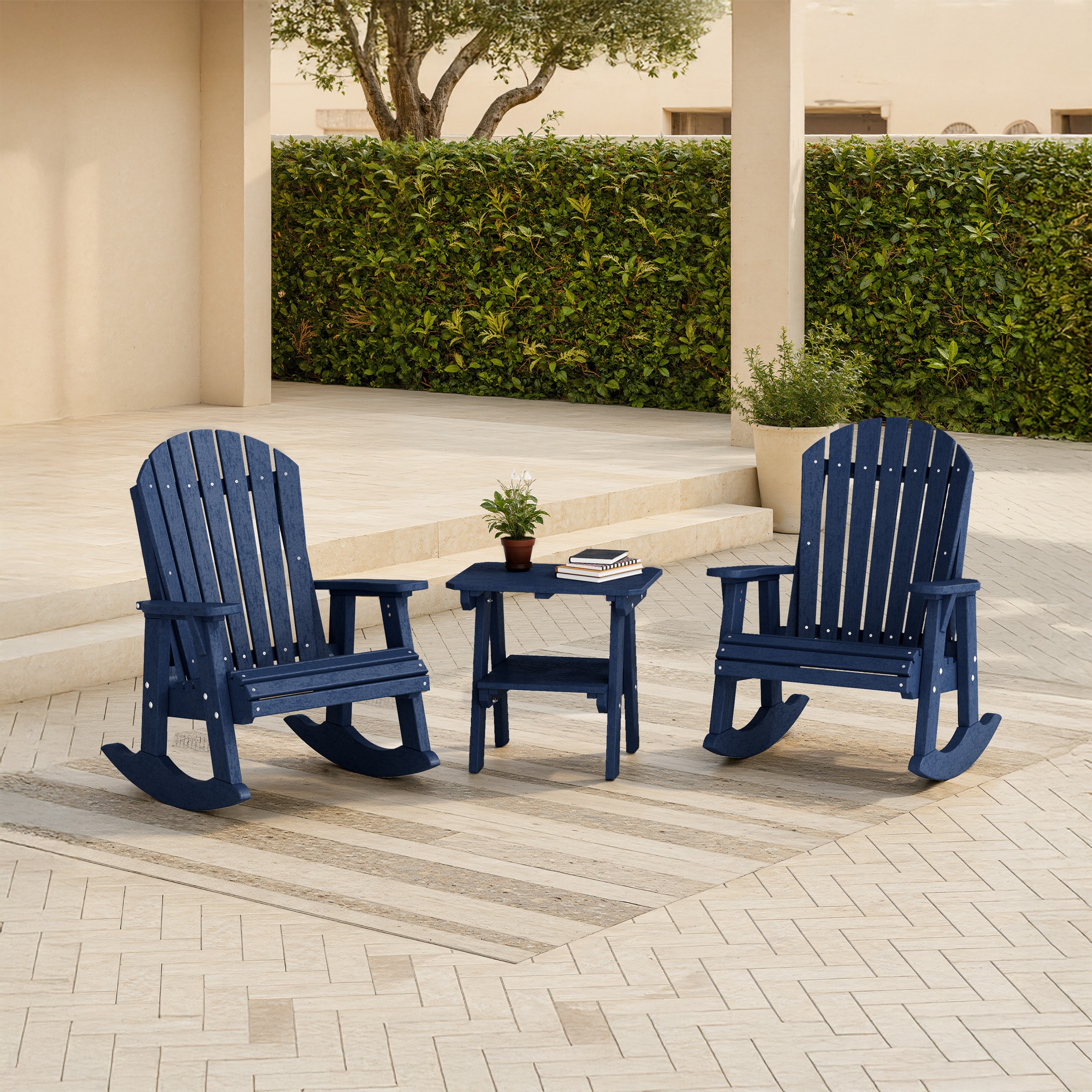 Heritage 3-Piece Adirondack Rocking Chair Set with Side Table