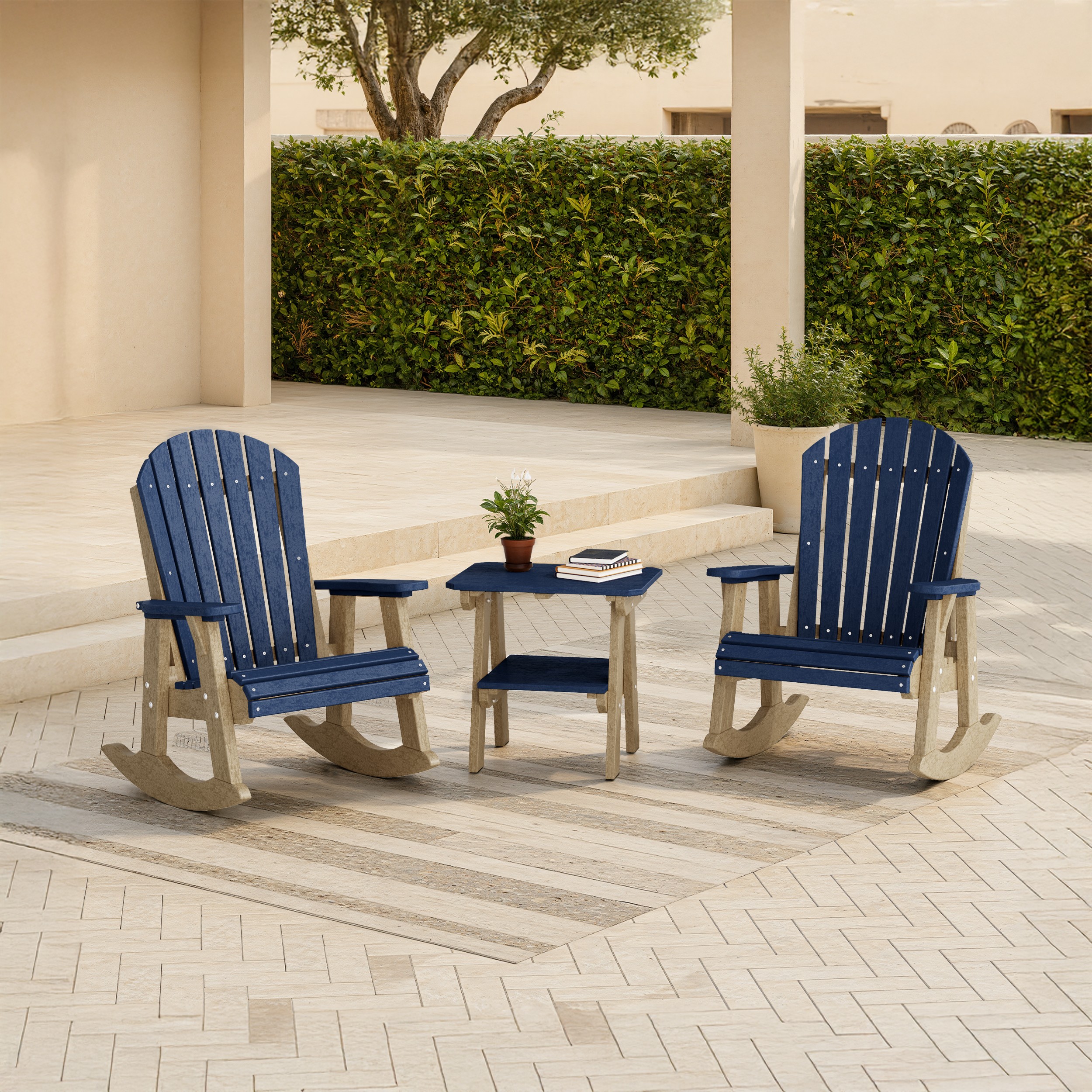 Heritage 3-Piece Adirondack Rocking Chair Set with Side Table