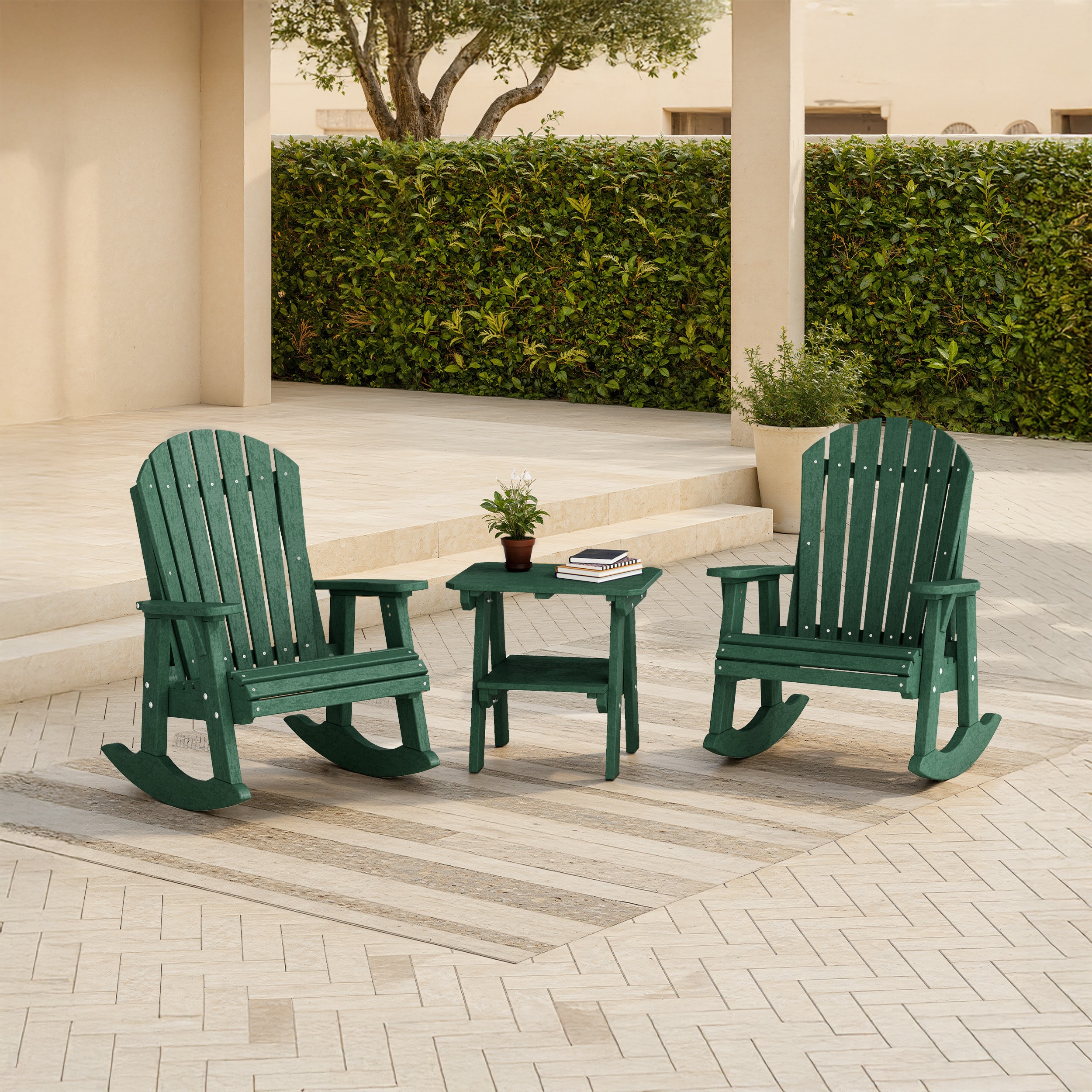 Heritage 3-Piece Adirondack Rocking Chair Set with Side Table