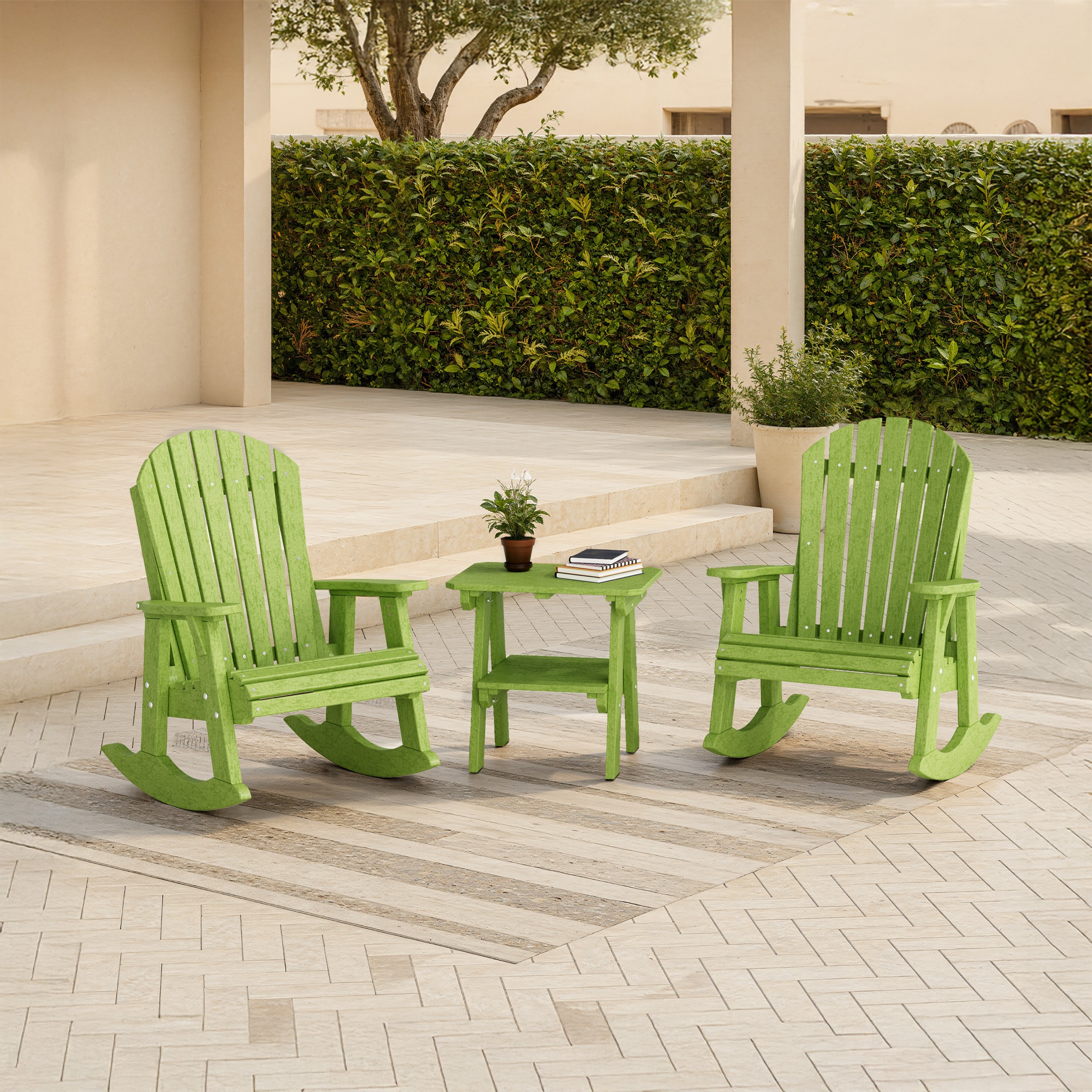 Heritage 3-Piece Adirondack Rocking Chair Set with Side Table