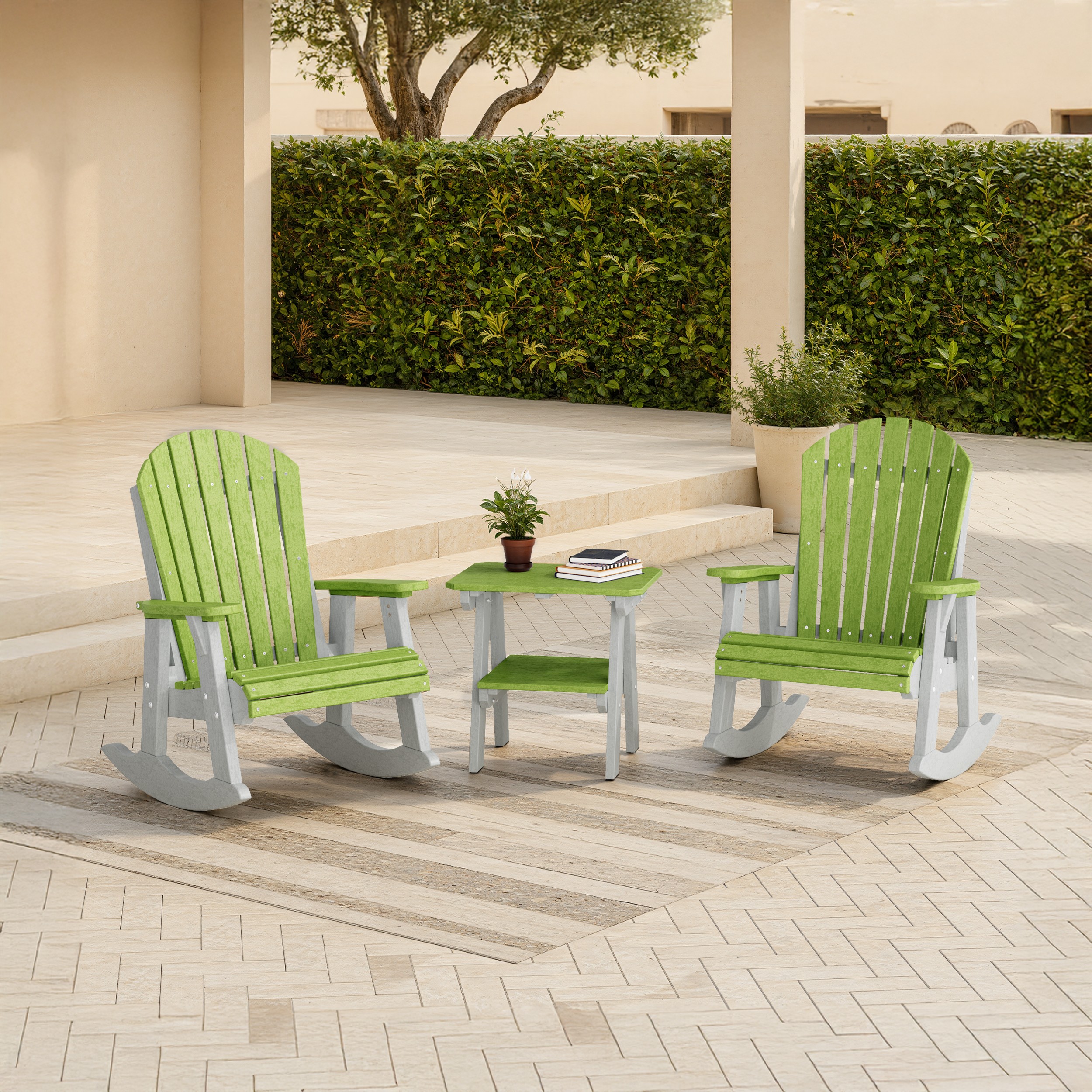 Heritage 3-Piece Adirondack Rocking Chair Set with Side Table