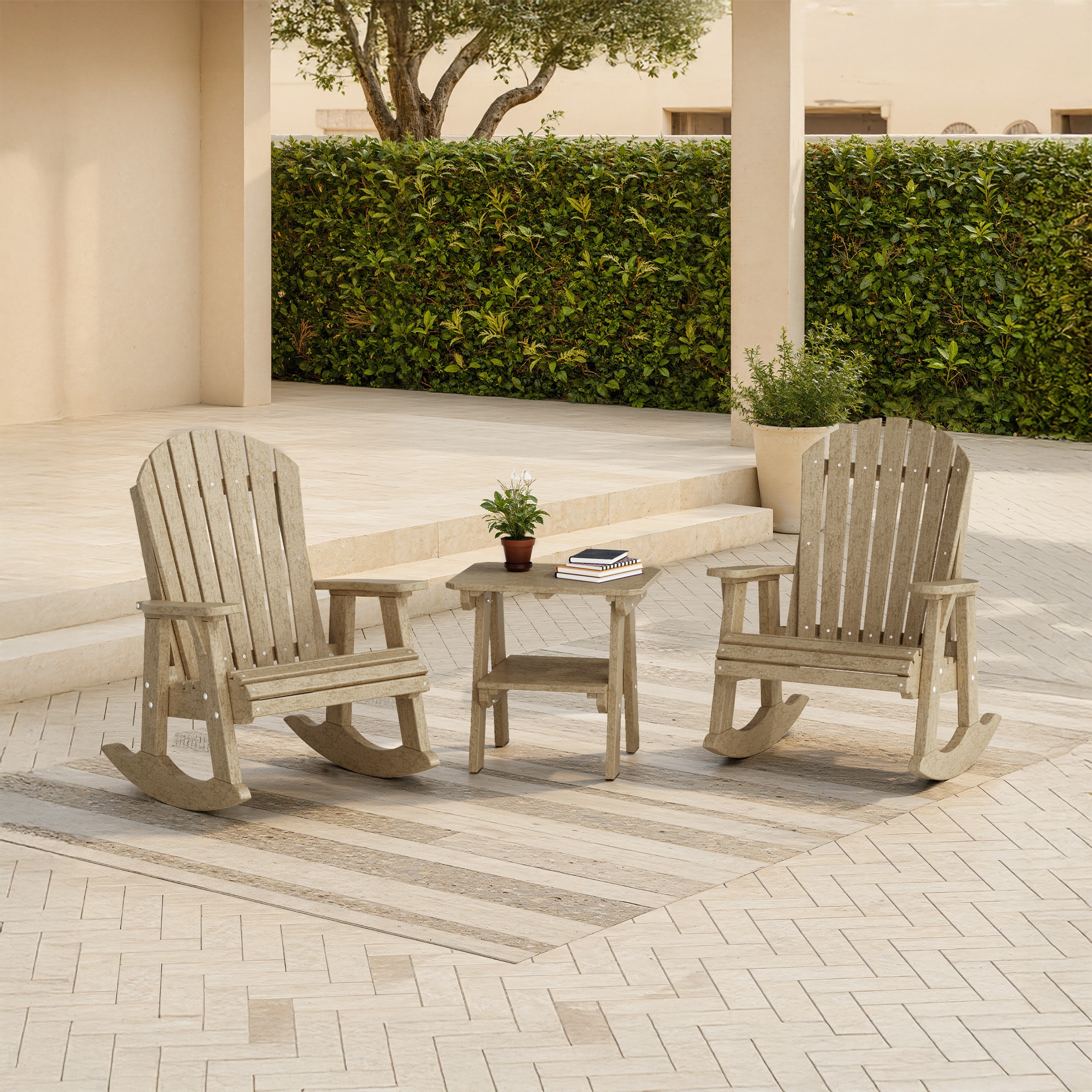 Heritage 3-Piece Adirondack Rocking Chair Set with Side Table