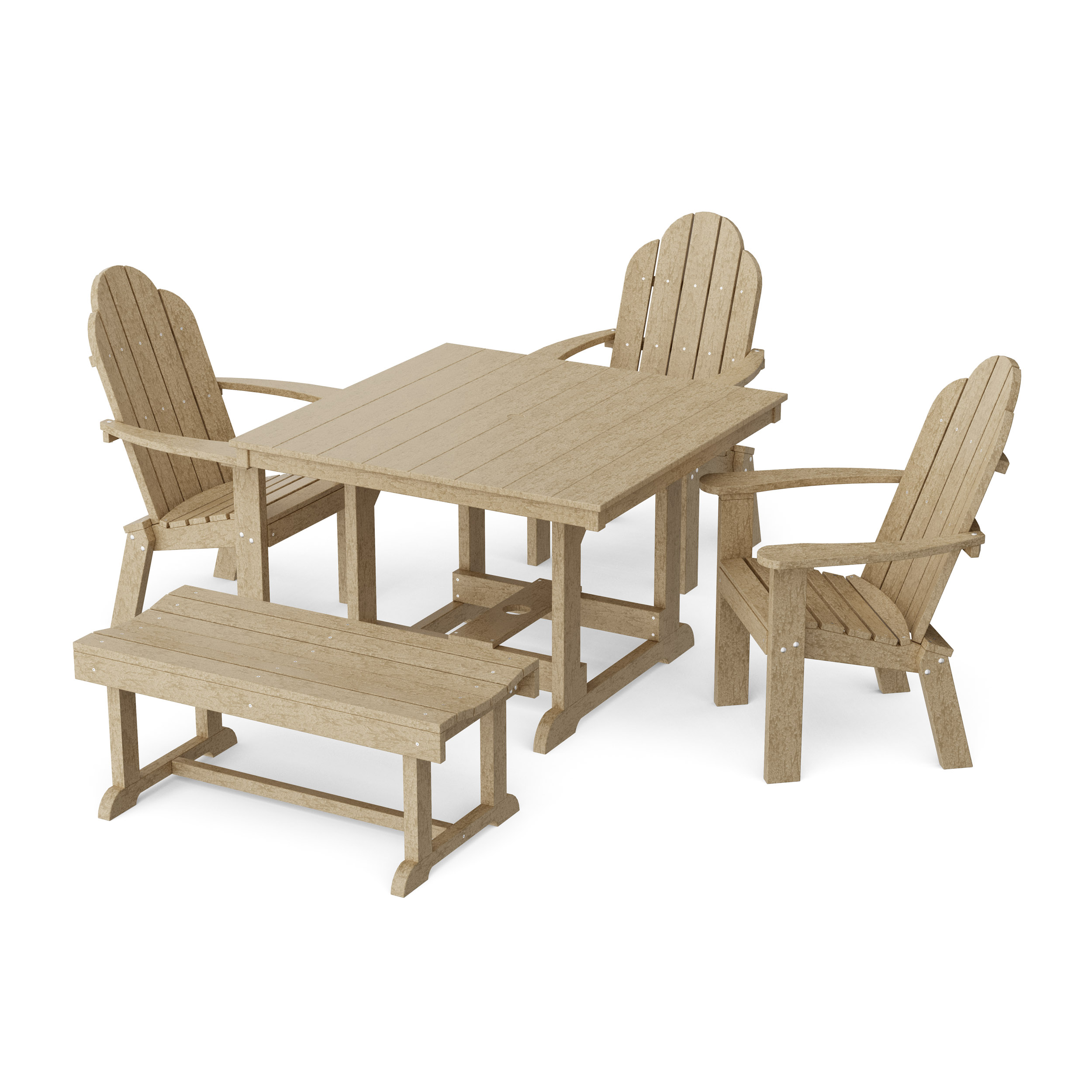 Classic Adirondack 5-Piece Square Dining Set with Bench
