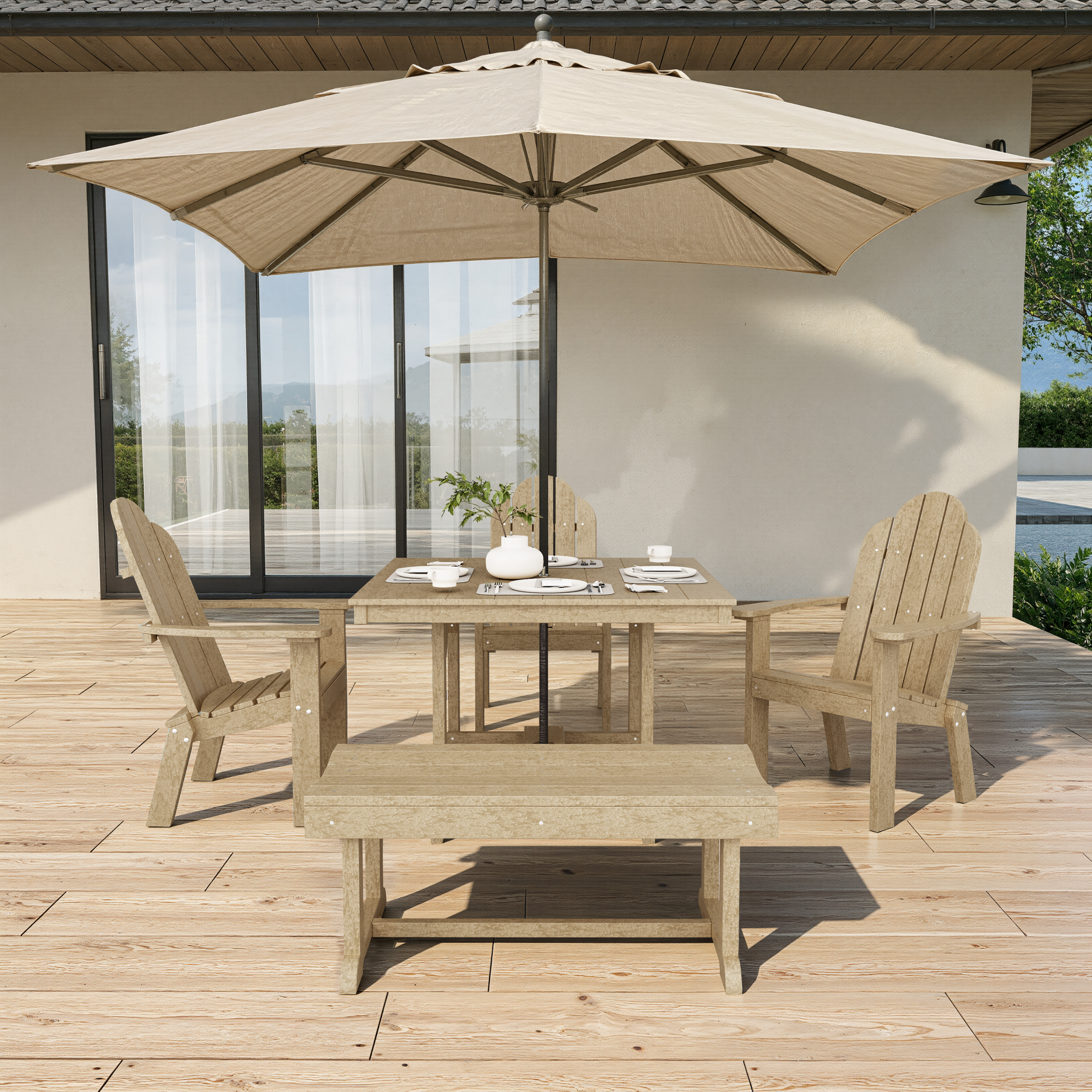 Classic Adirondack 5-Piece Square Dining Set with Bench