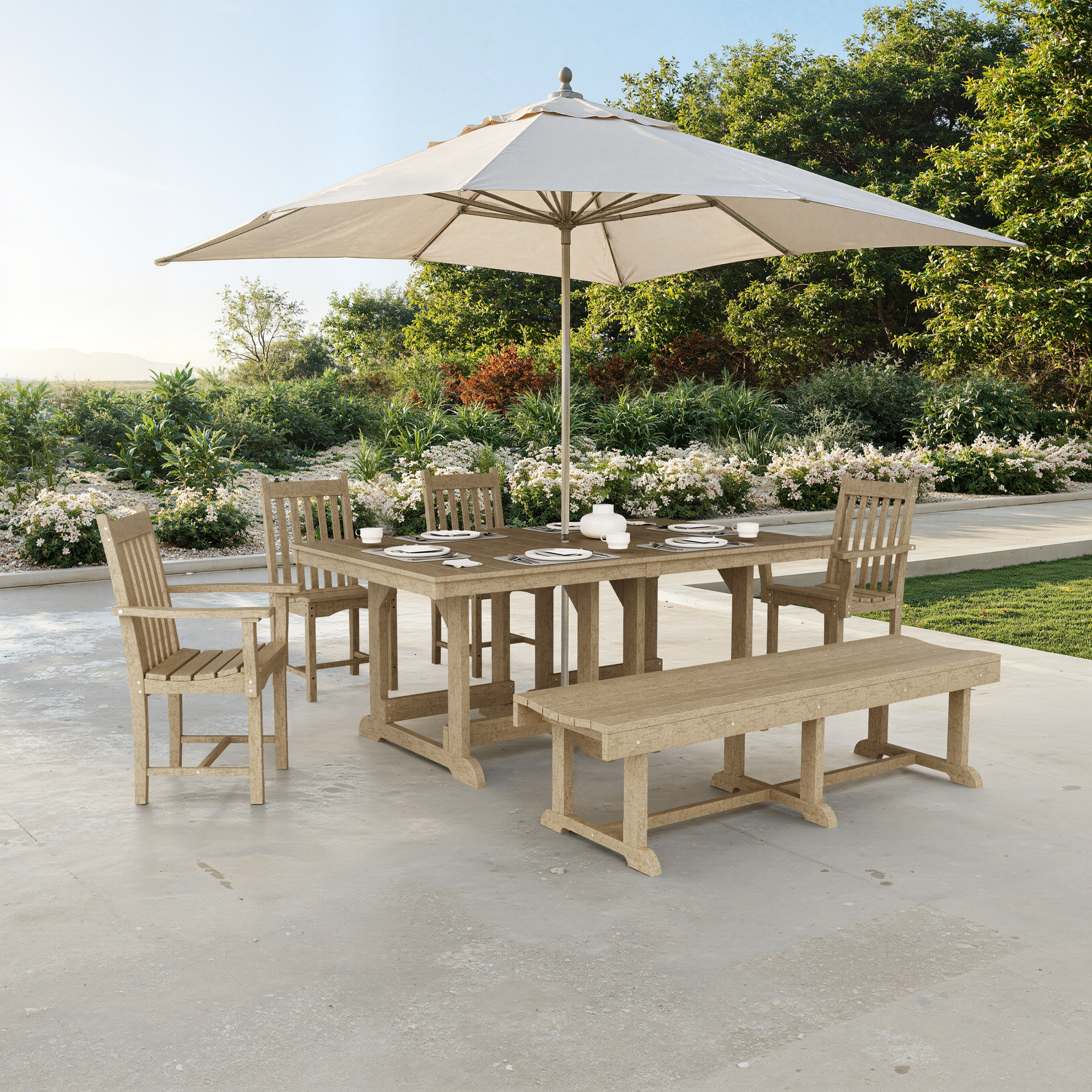Classic 6-Piece Rectangular Dining Set with Bench
