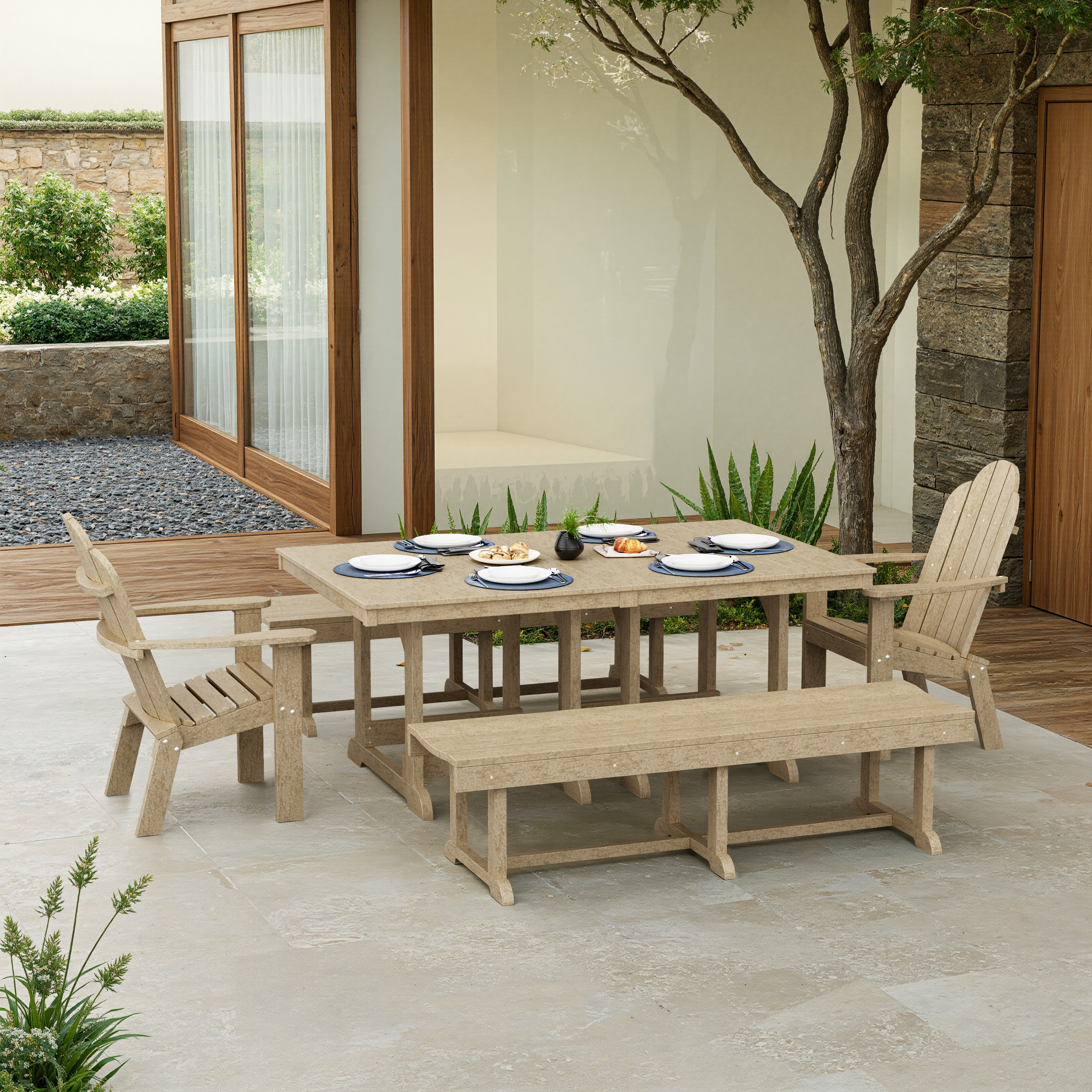 Classic Adirondack 5-Piece Rectangular Dining Set with Benches