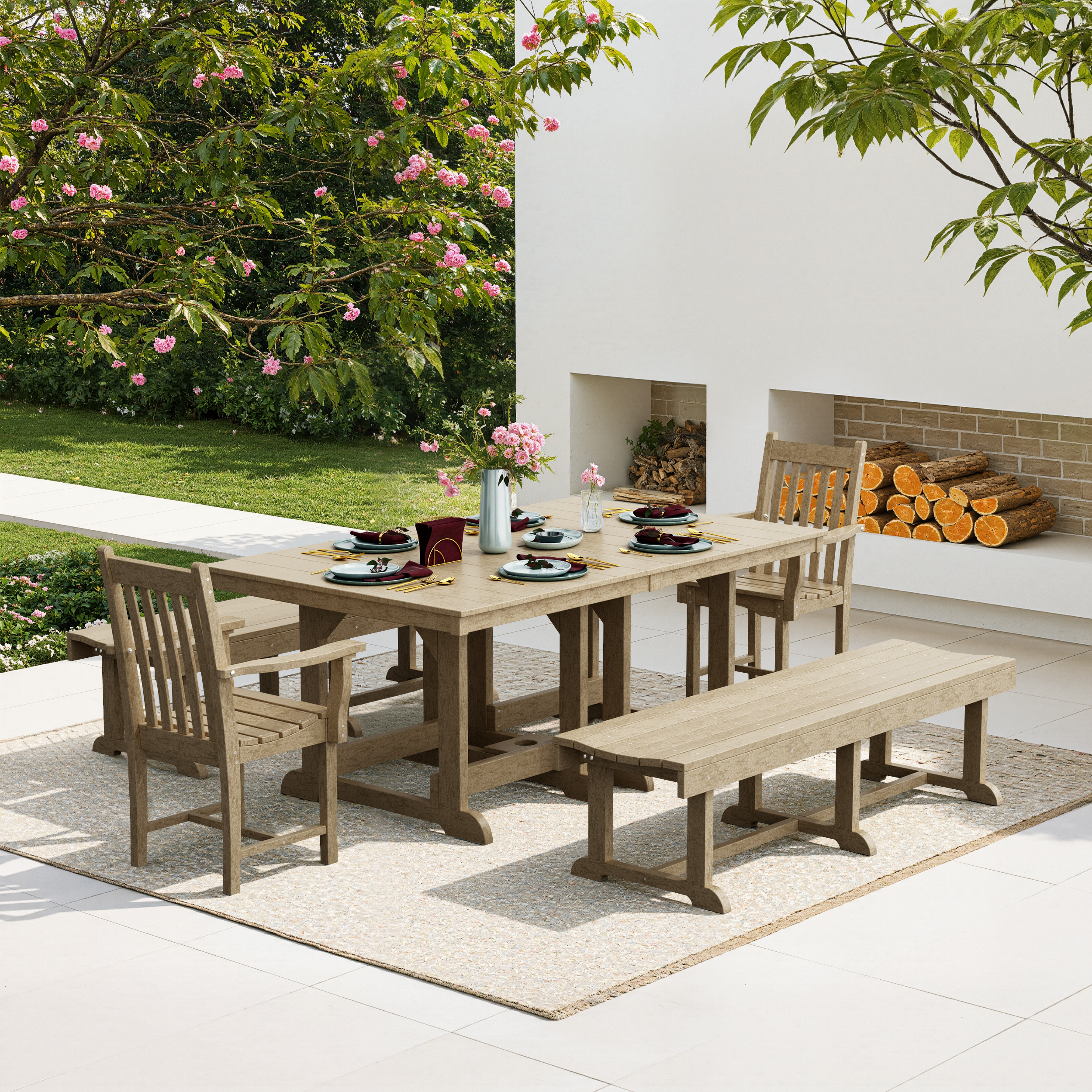 Classic 5-Piece Rectangular Dining Set with Benches