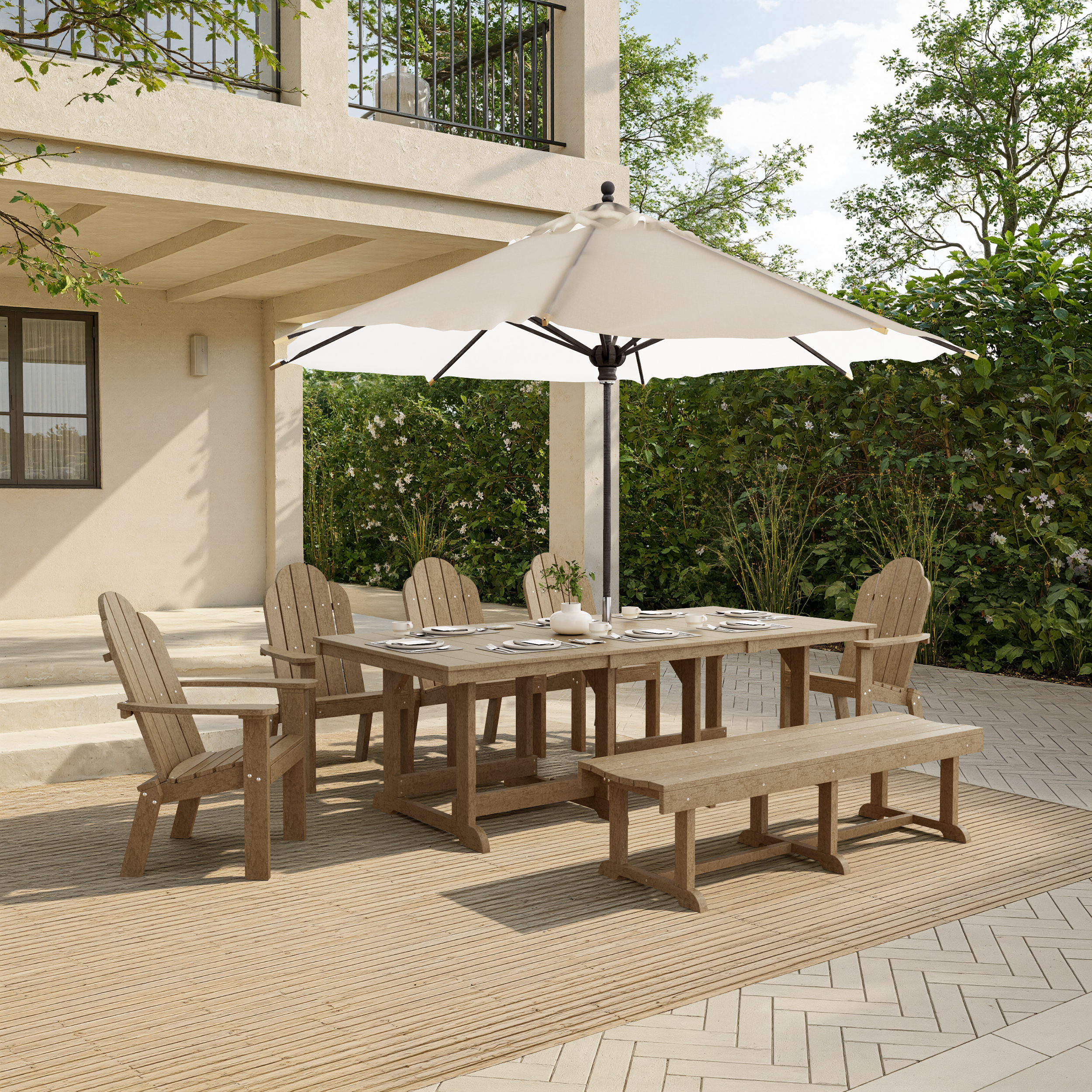 Classic Adirondack 7-Piece Rectangular Dining Set with Bench