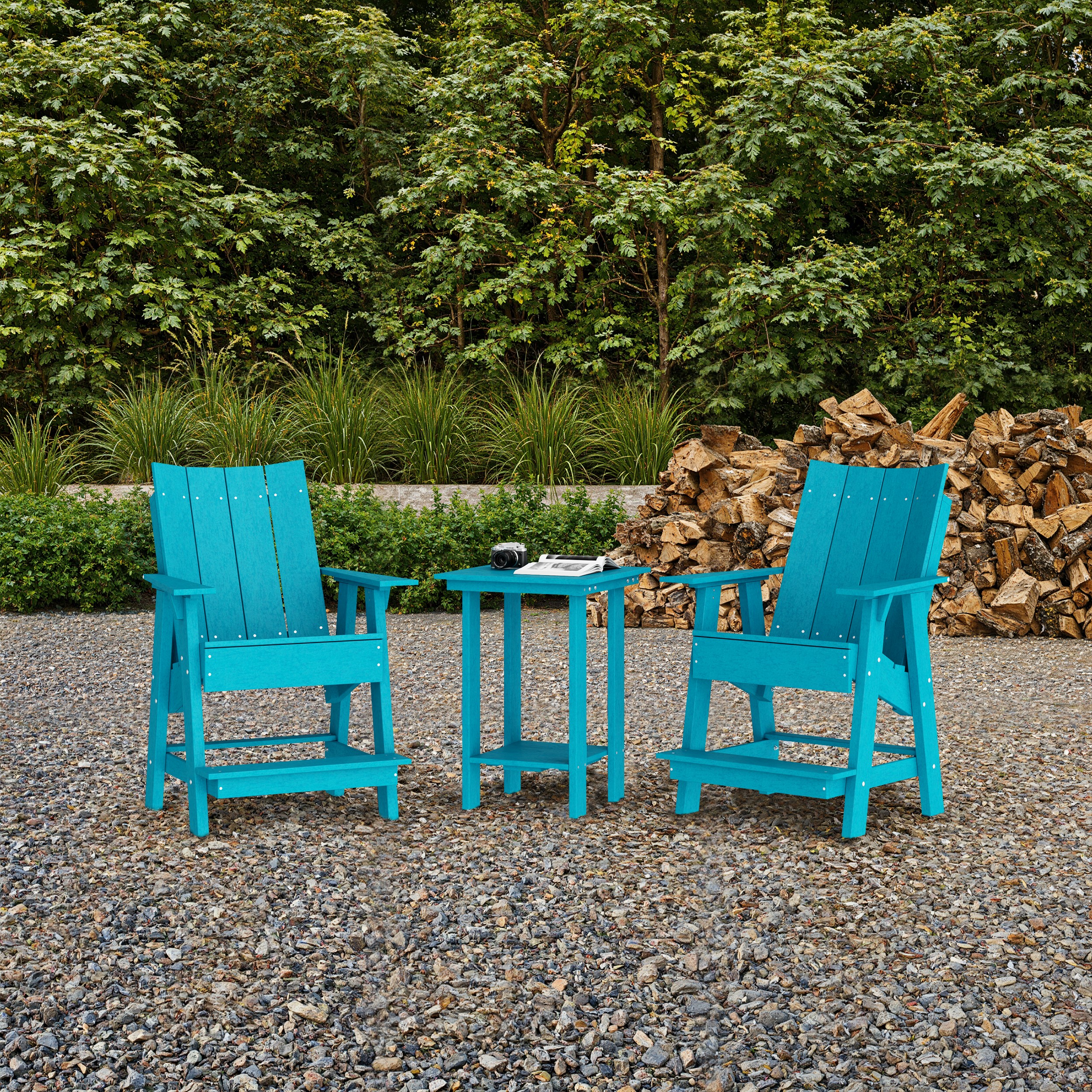 Contemporary 3-Piece Tall Modern Adirondack Chair Set with Side Table