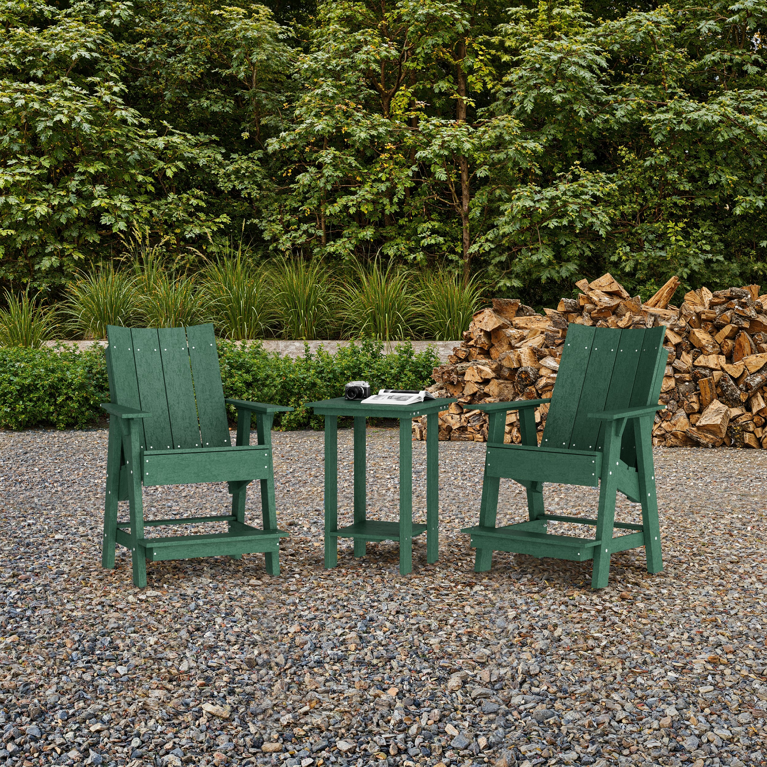 Contemporary 3-Piece Tall Modern Adirondack Chair Set with Side Table