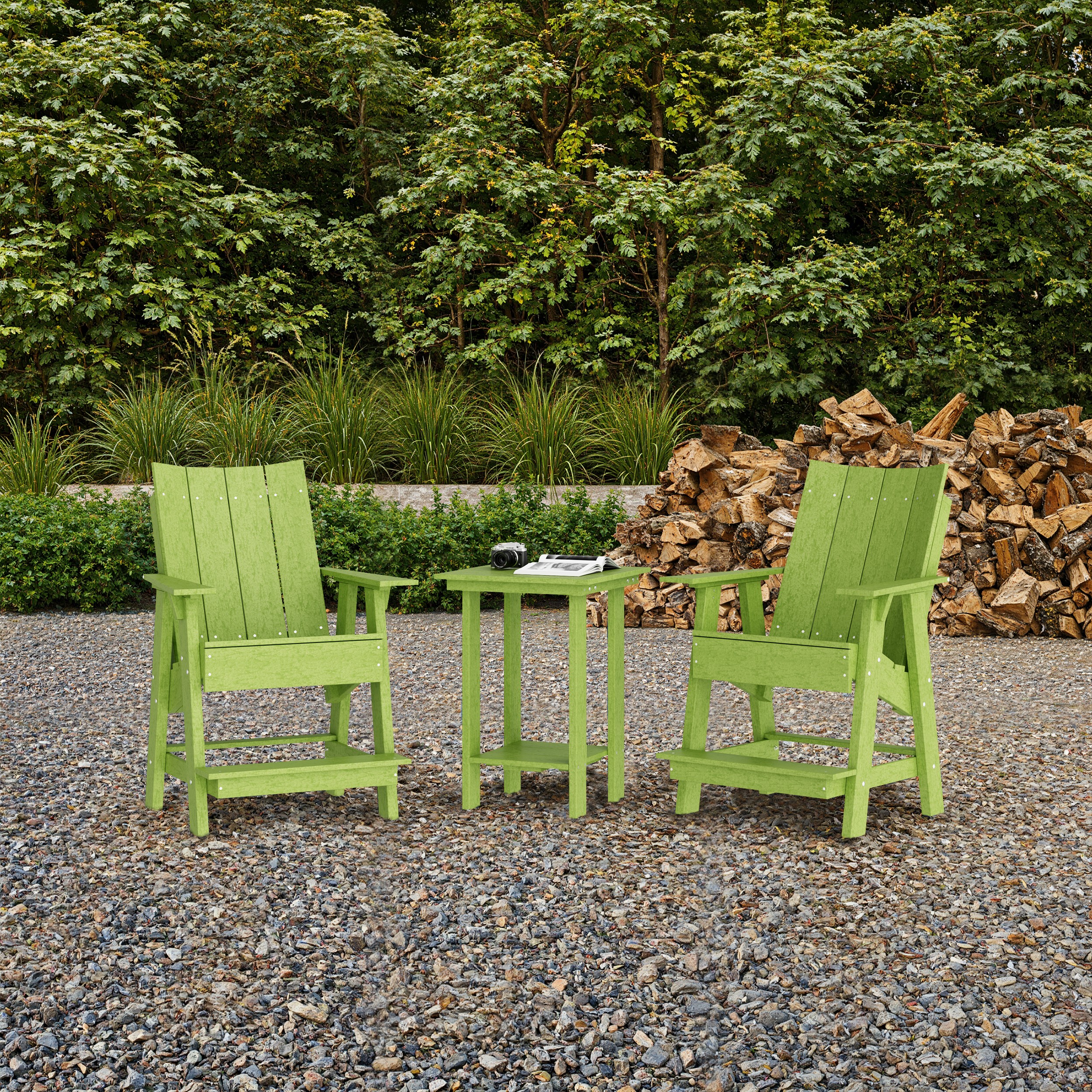 Contemporary 3-Piece Tall Modern Adirondack Chair Set with Side Table