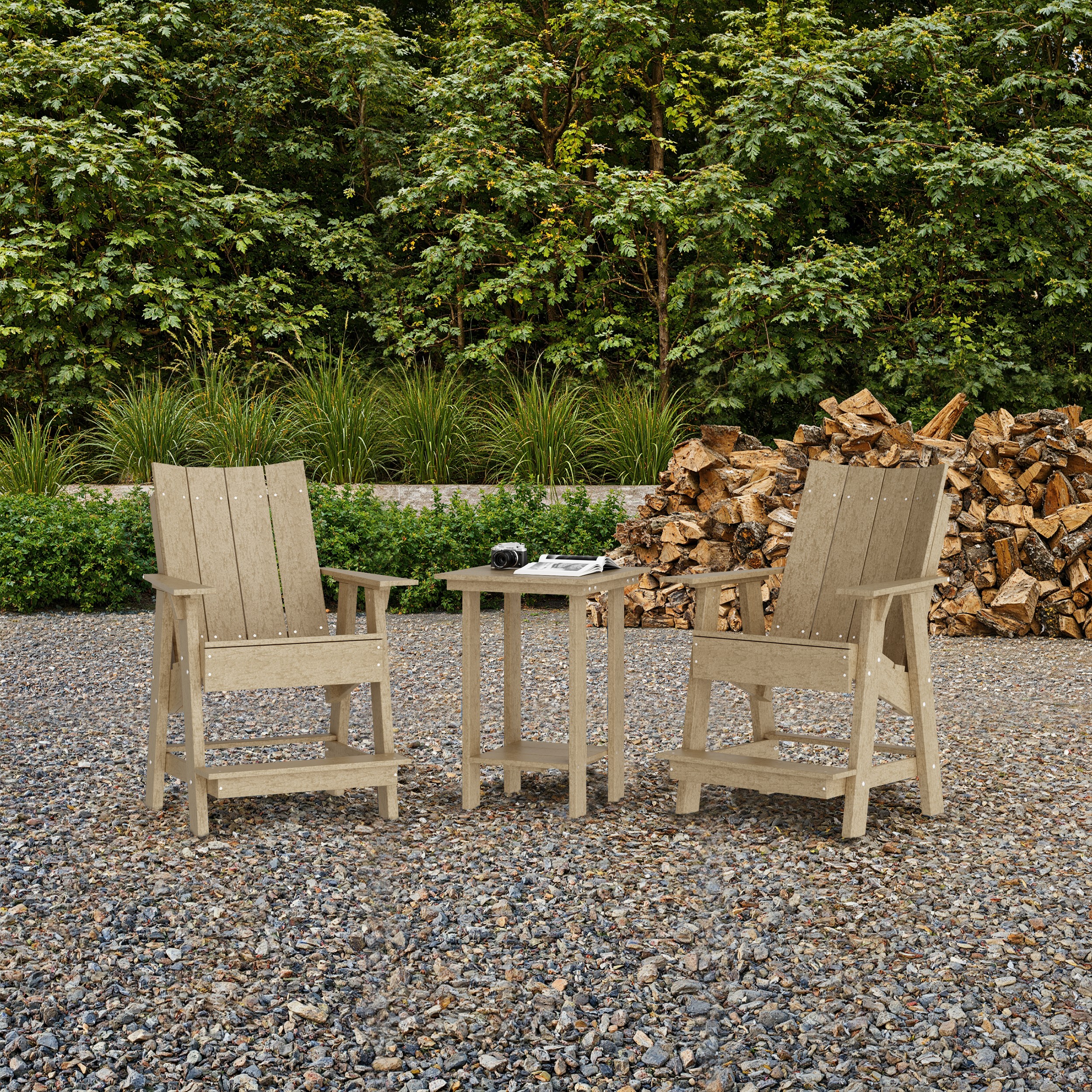 Contemporary 3-Piece Tall Modern Adirondack Chair Set with Side Table