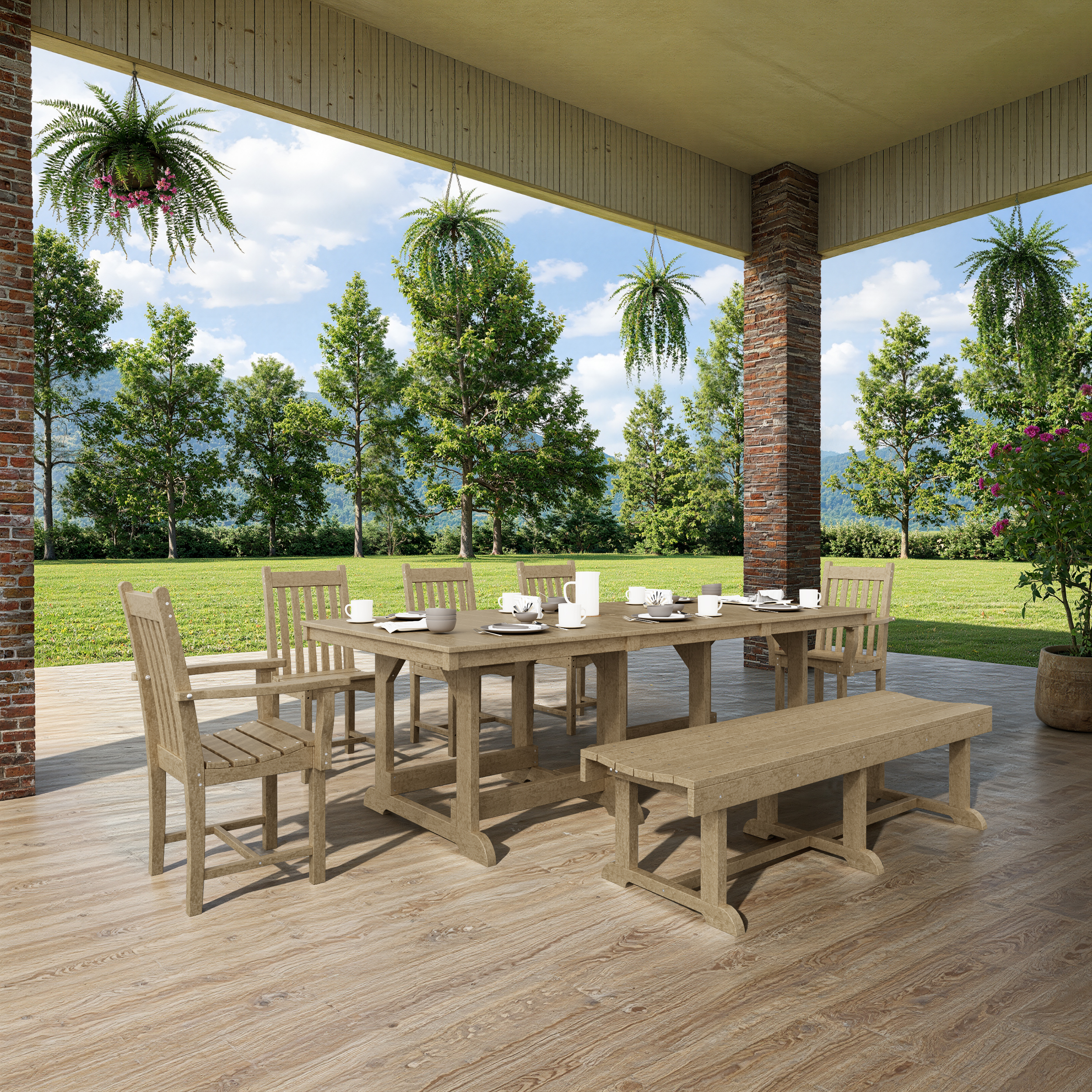 Classic 7-Piece Rectangular Dining Set with Bench