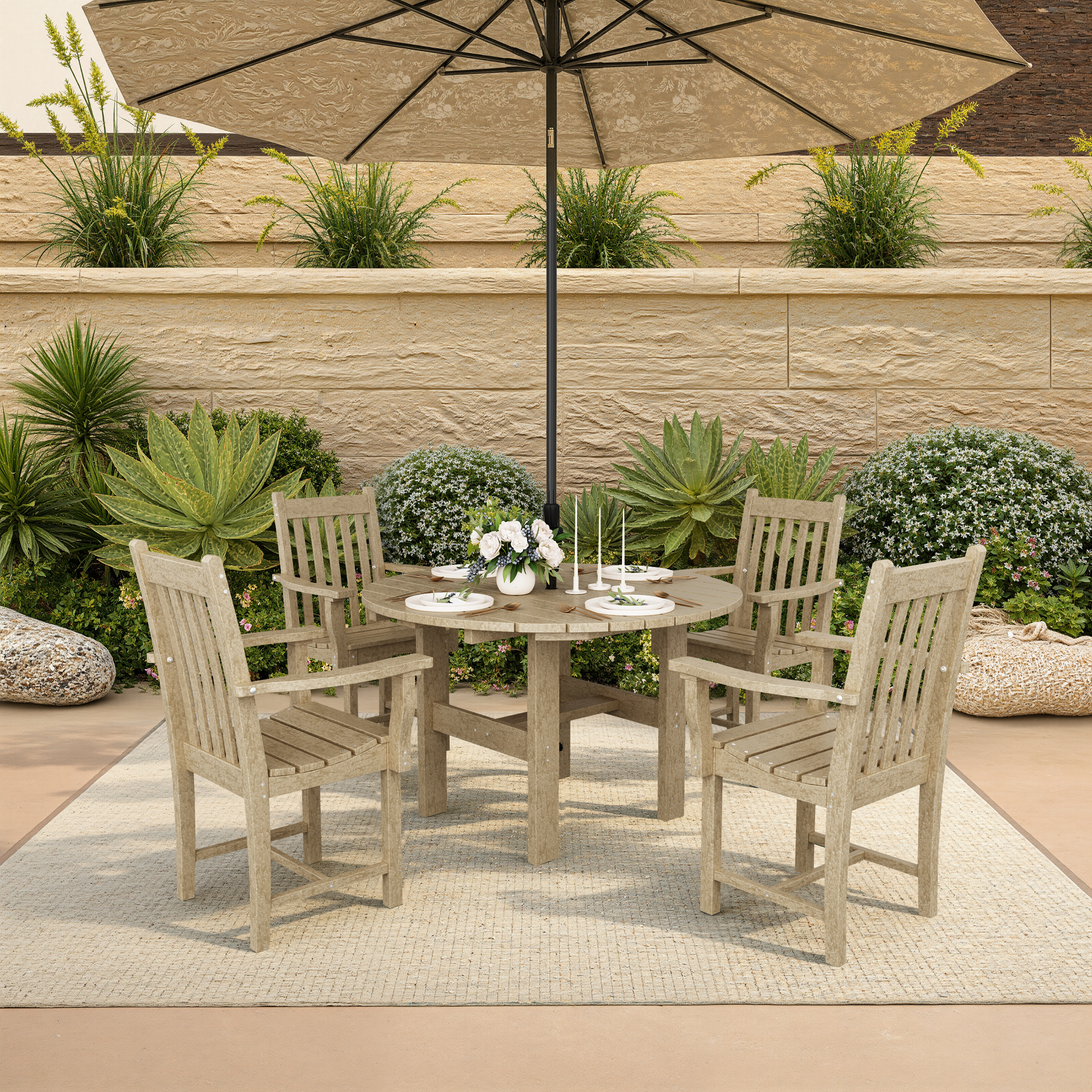 Classic 5-Piece Arm Chair Round Dining Set
