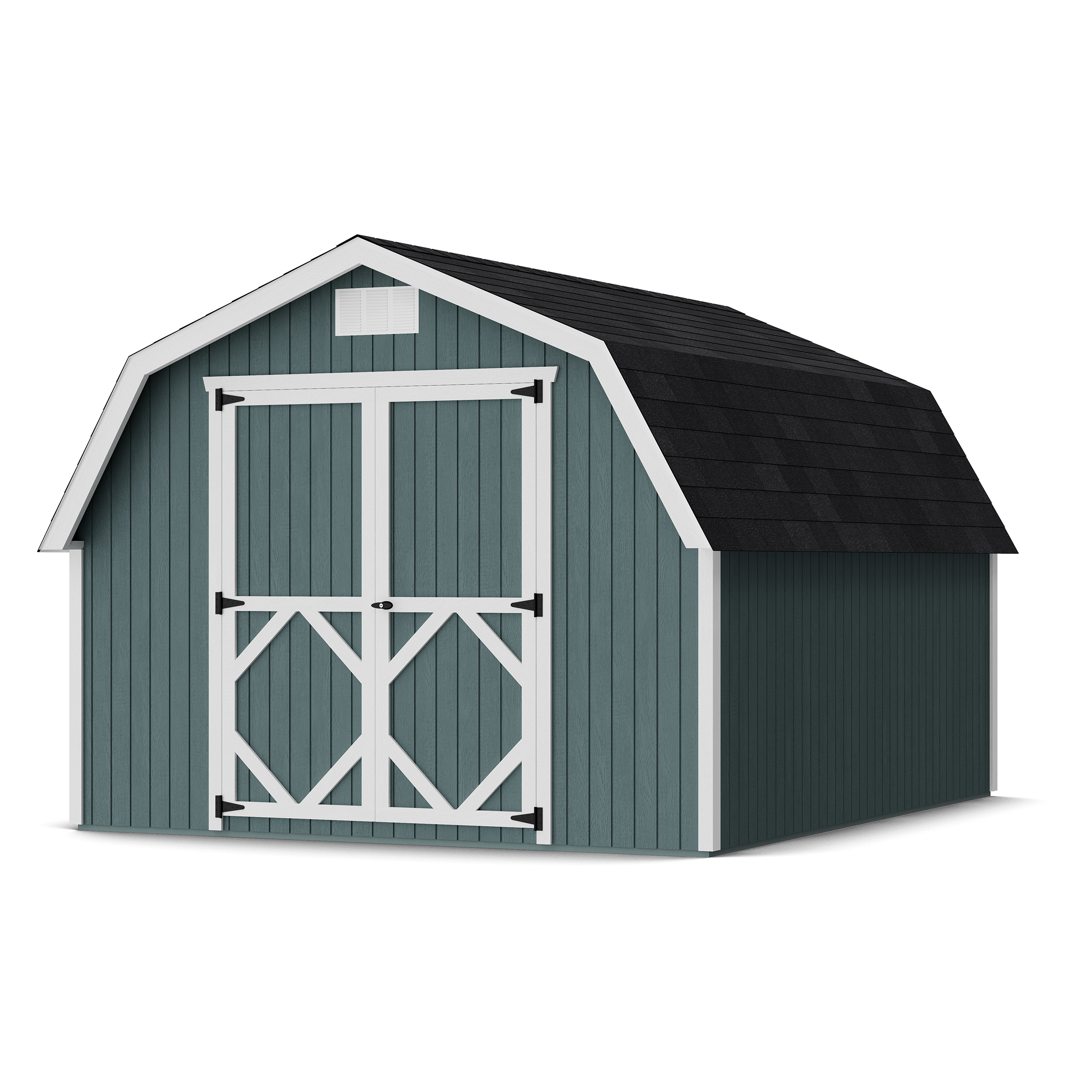 Rendering of Classic Gambrel 4' Barn Shed with shingles and paint.