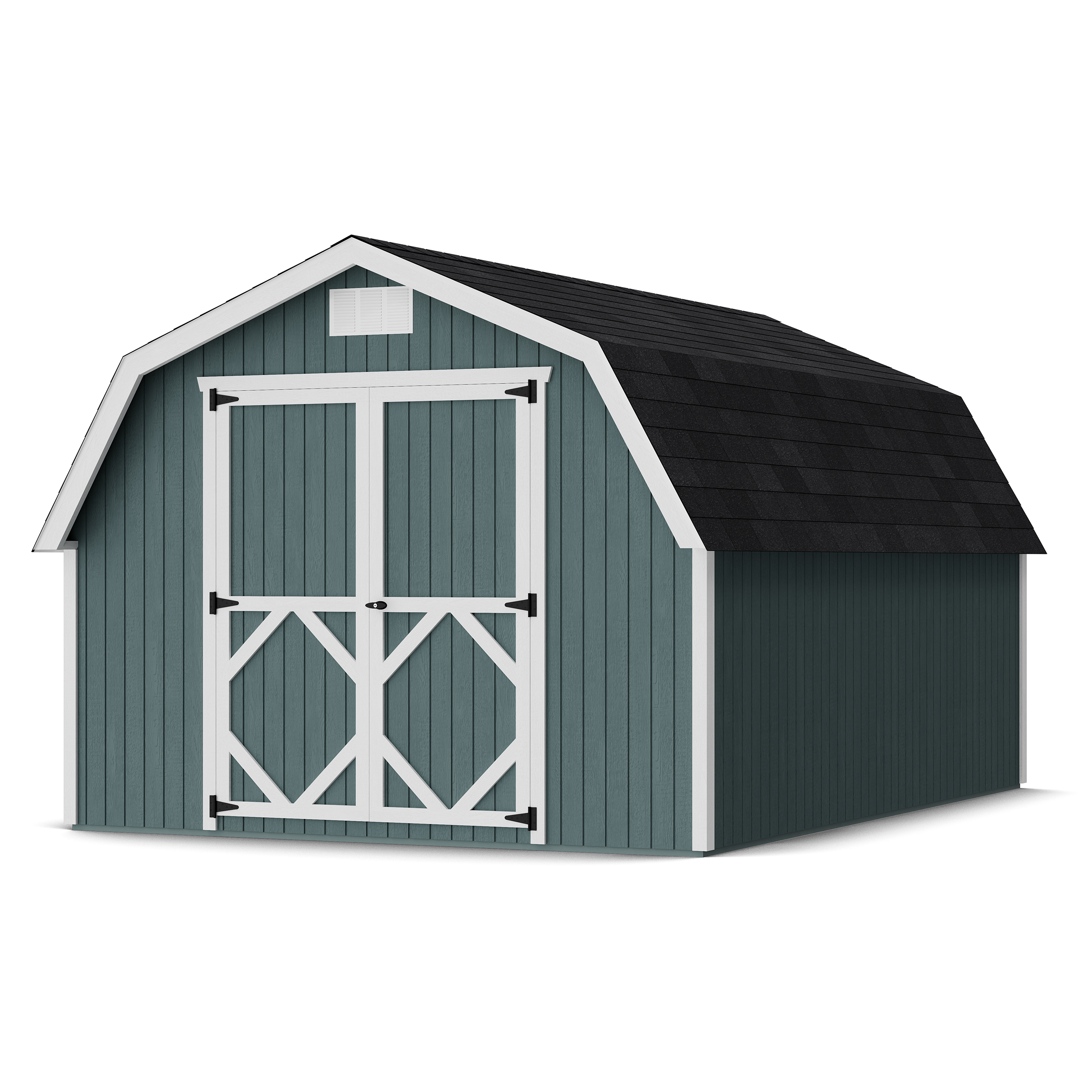 Rendering of Classic Gambrel 4' Barn Shed with shingles and paint.