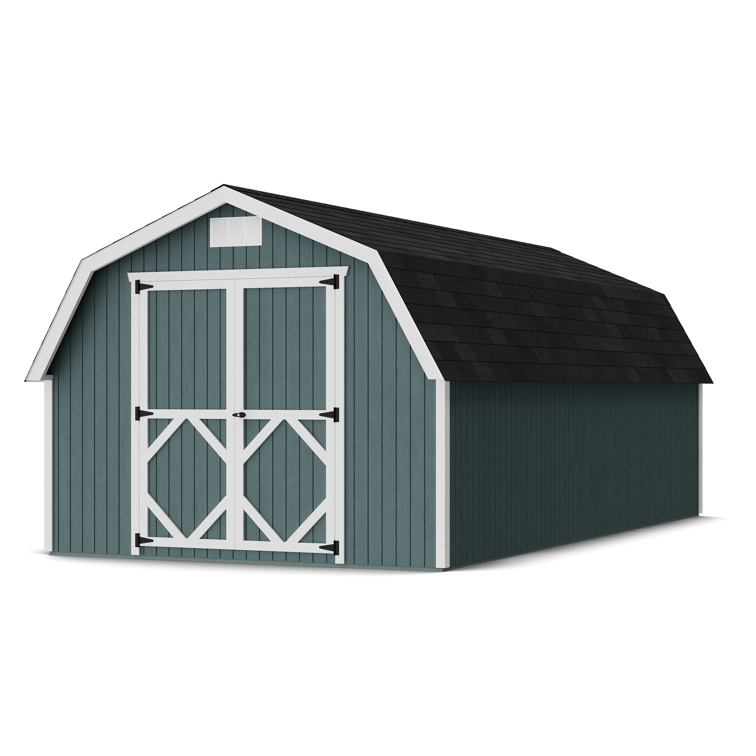 Rendering of Classic Gambrel 4' Barn Shed with shingles and paint.