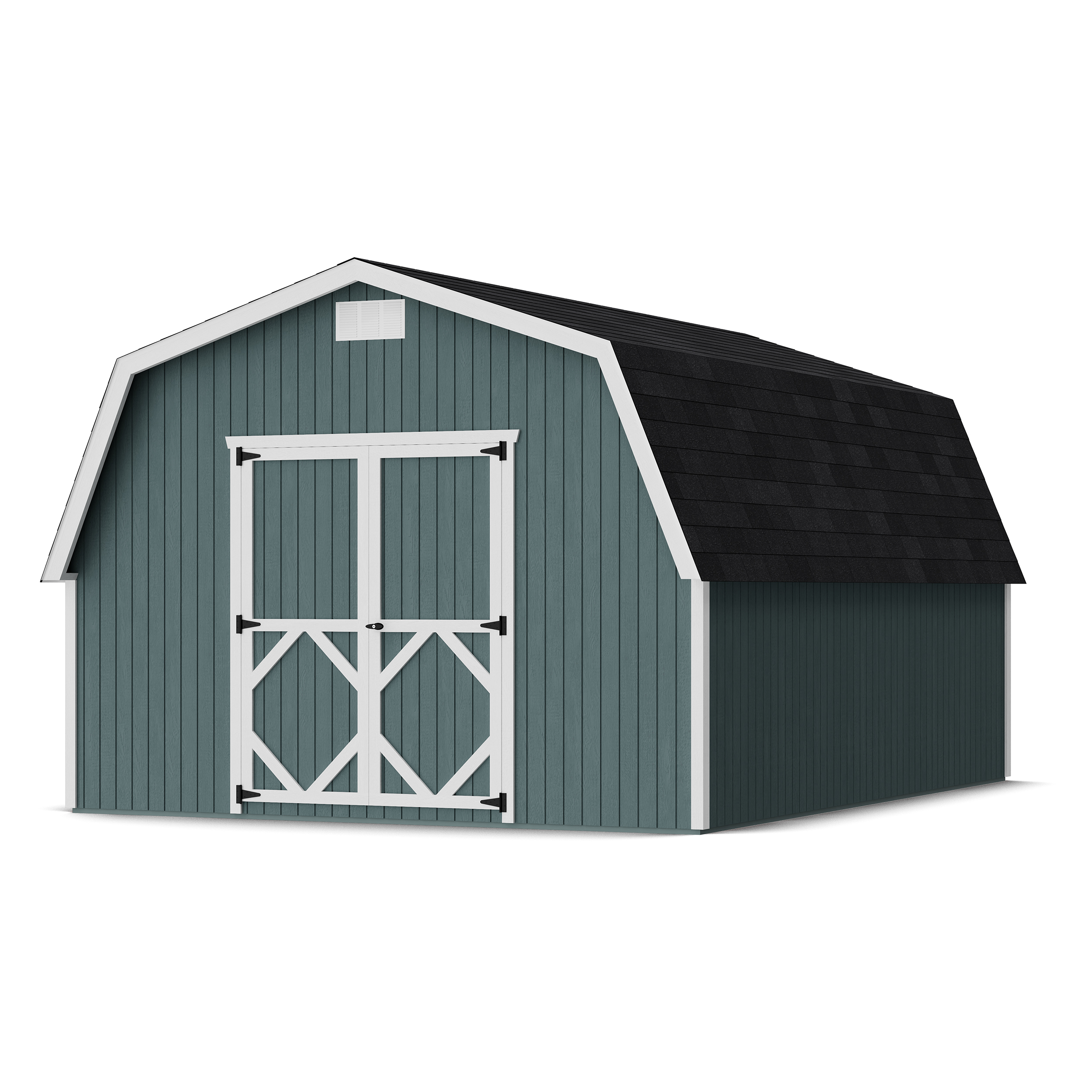 Rendering of Classic Gambrel 4' Barn Shed with shingles and paint.