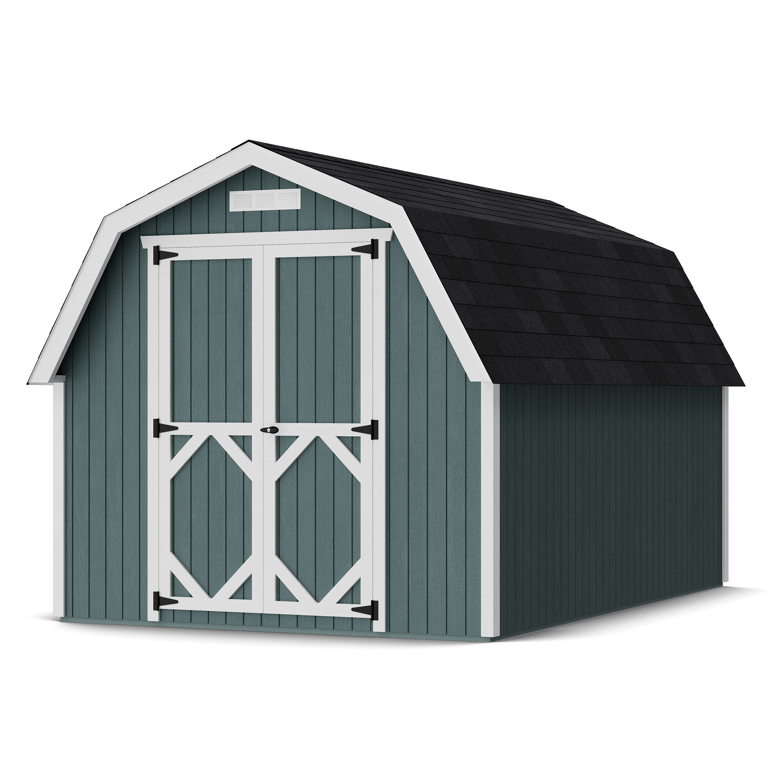 Rendering of Classic Gambrel 4' Barn Shed with shingles and paint.