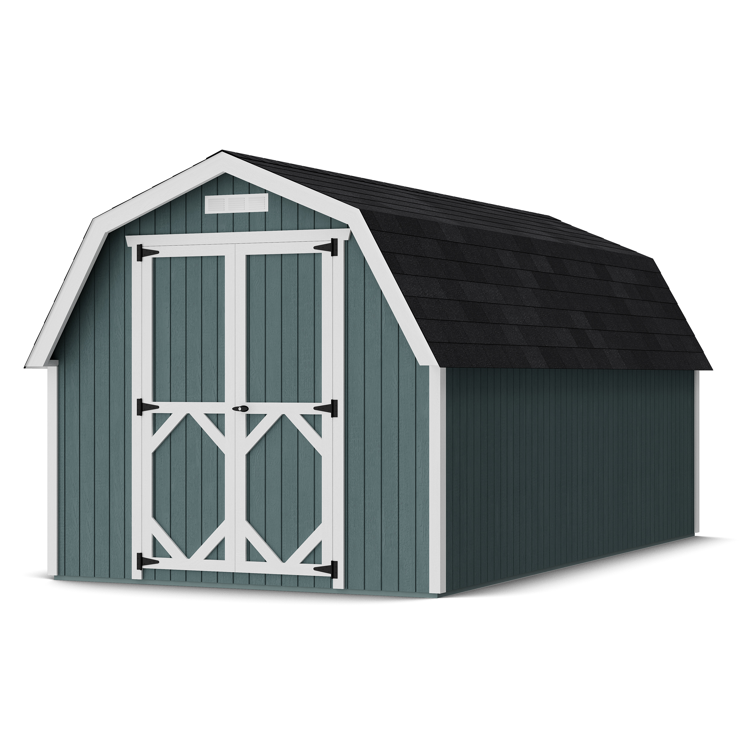 Rendering of Classic Gambrel 4' Barn Shed with shingles and paint.
