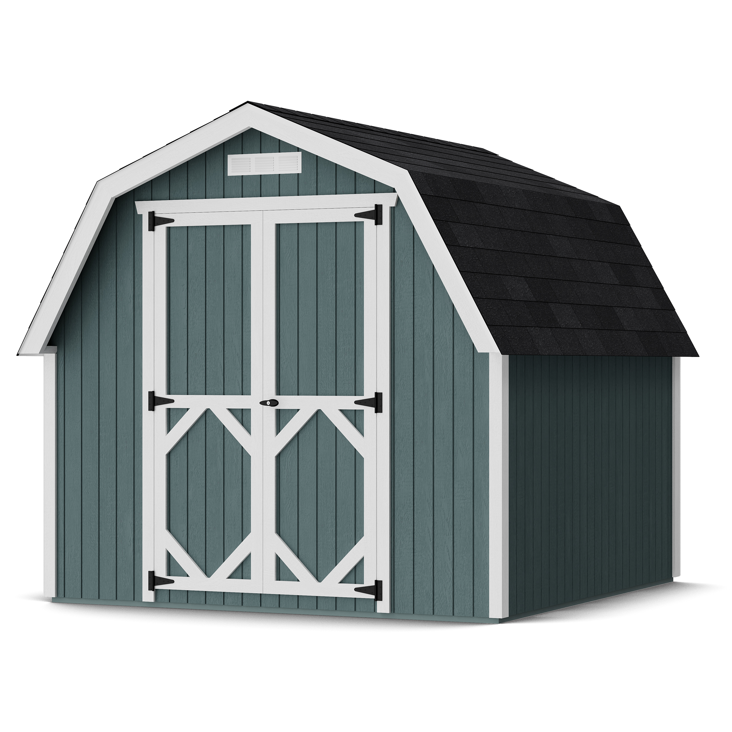 Rendering of Classic Gambrel 4' Barn Shed with shingles and paint.