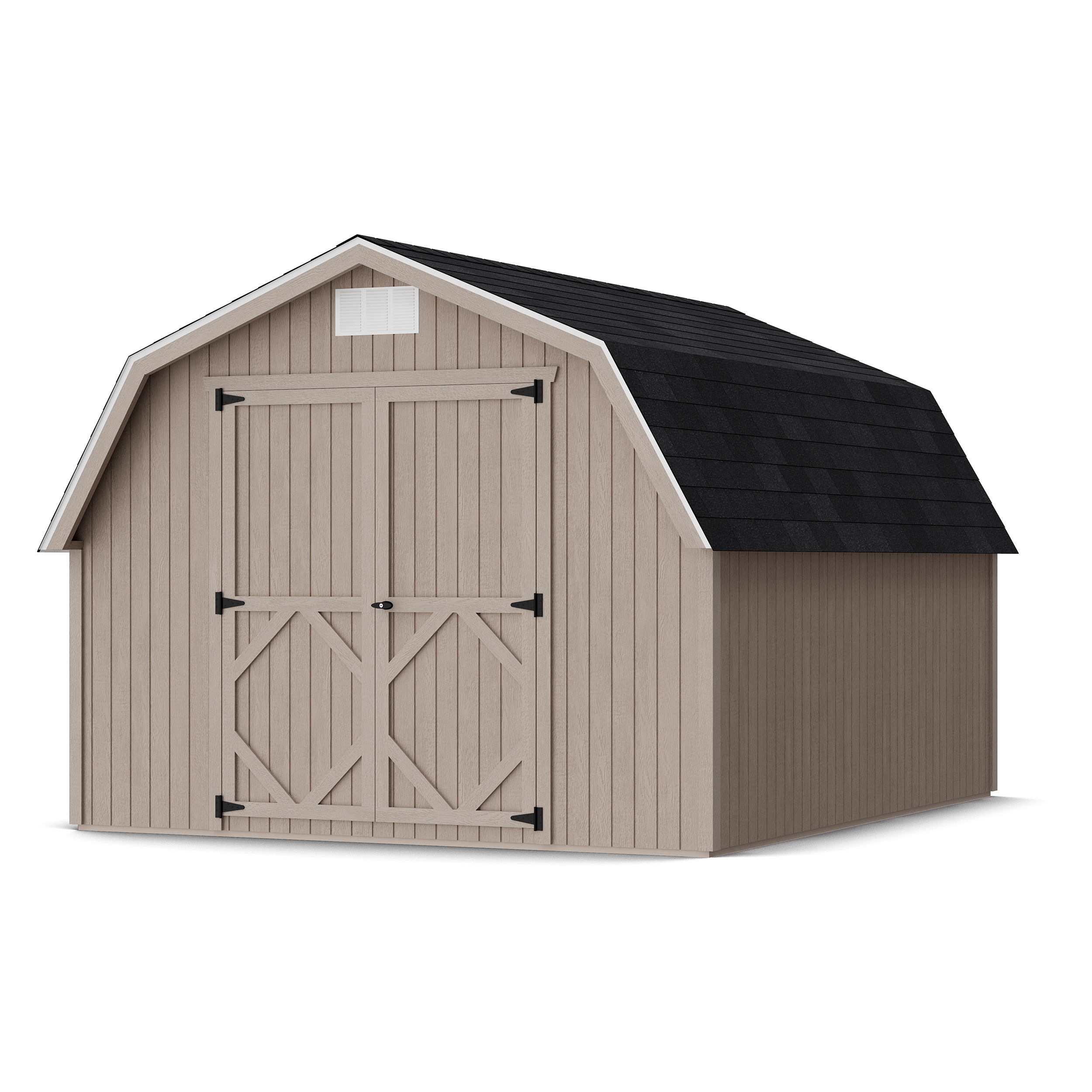 Rendering of Classic Gambrel 4' Barn Shed in assembly process ready to be painted.