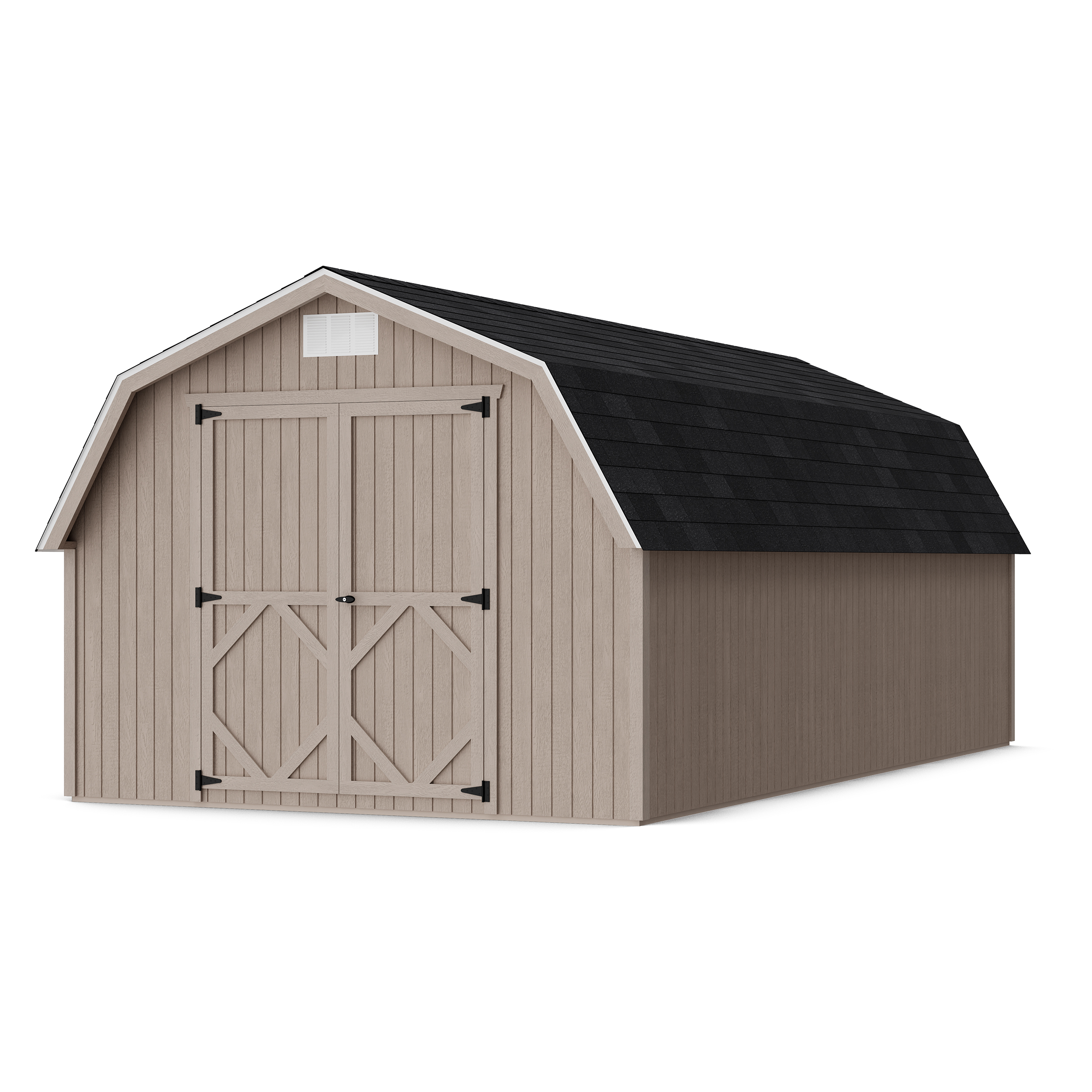 Rendering of Classic Gambrel 4' Barn Shed in assembly process ready to be painted.