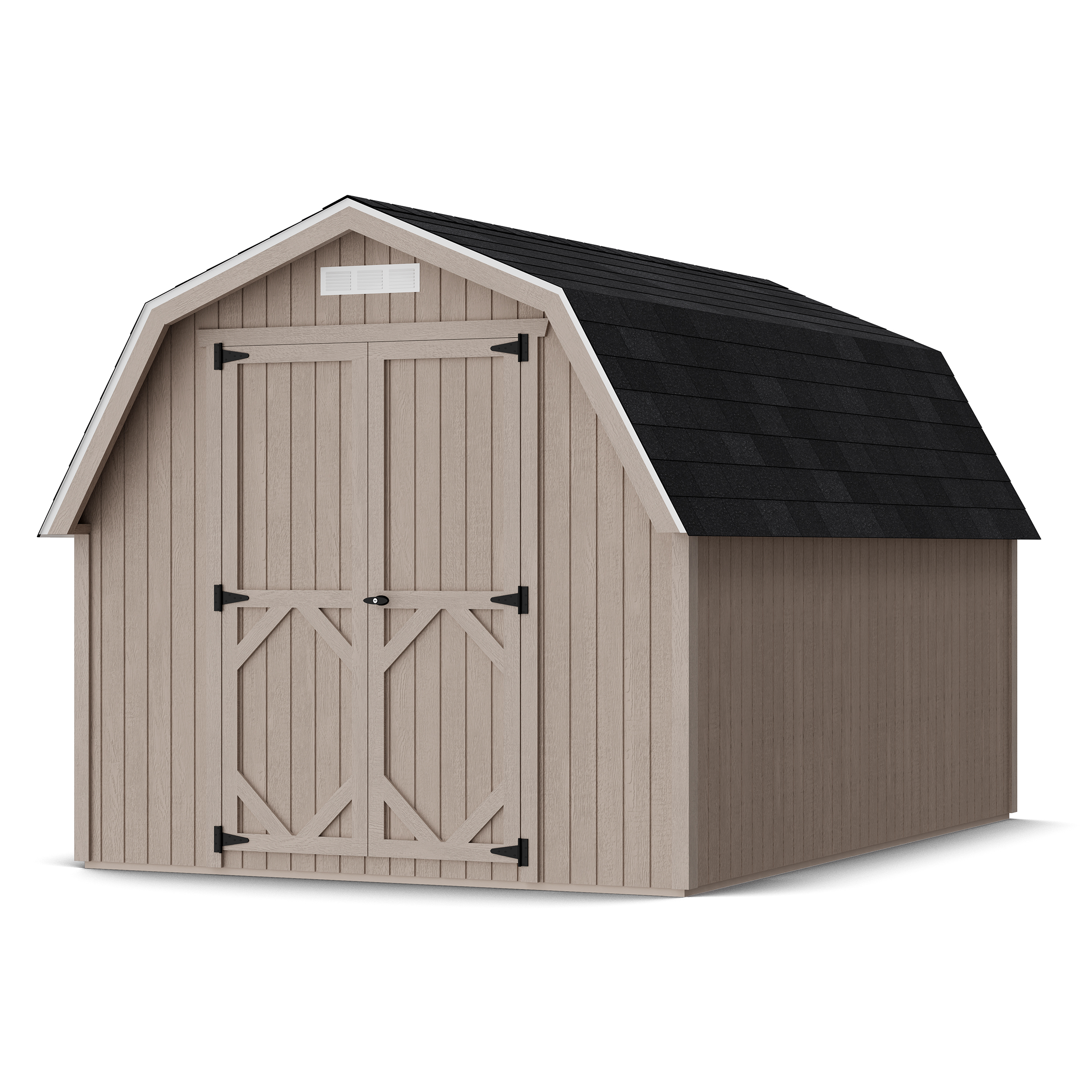 Rendering of Classic Gambrel 4' Barn Shed in assembly process ready to be painted.