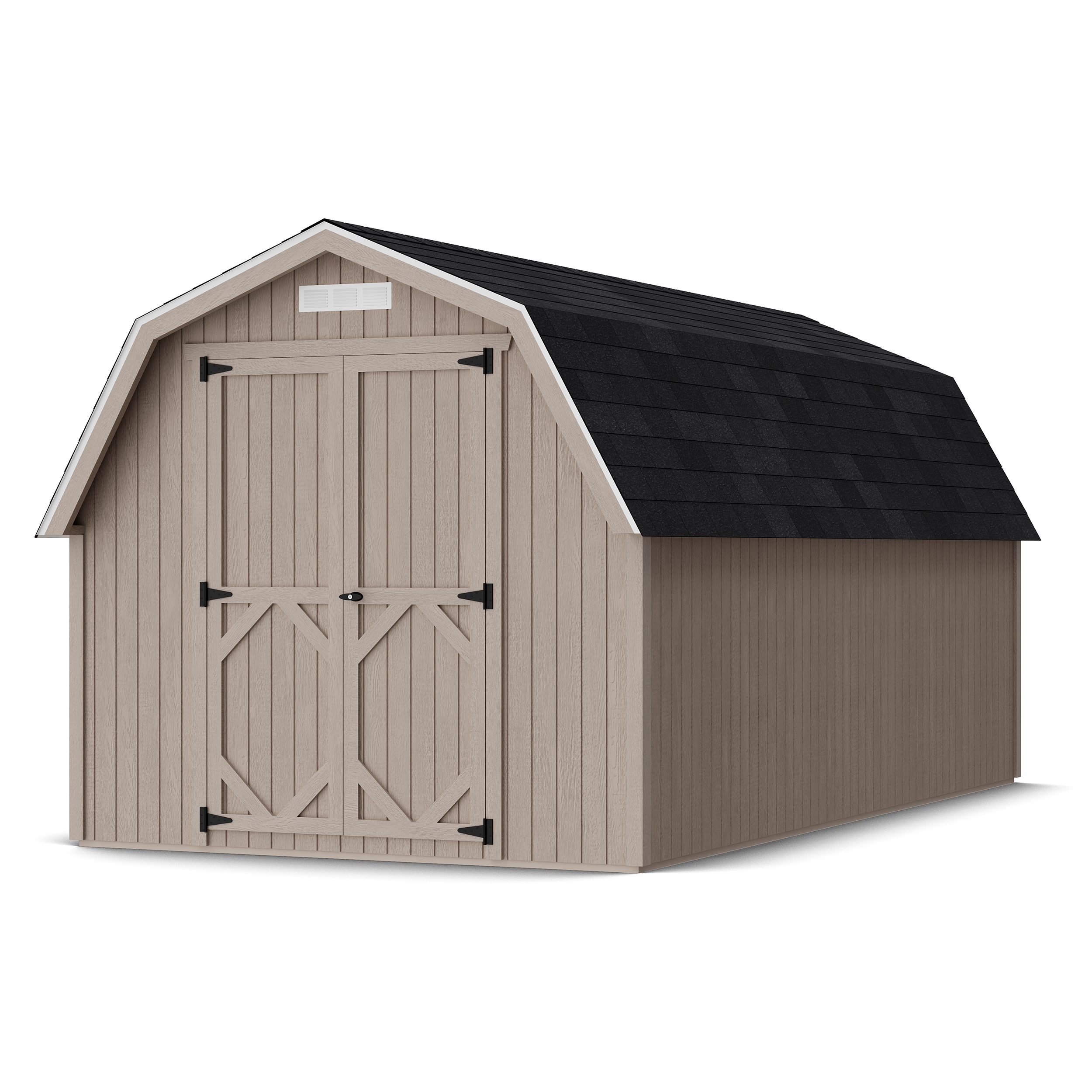Rendering of Classic Gambrel 4' Barn Shed in assembly process ready to be painted.