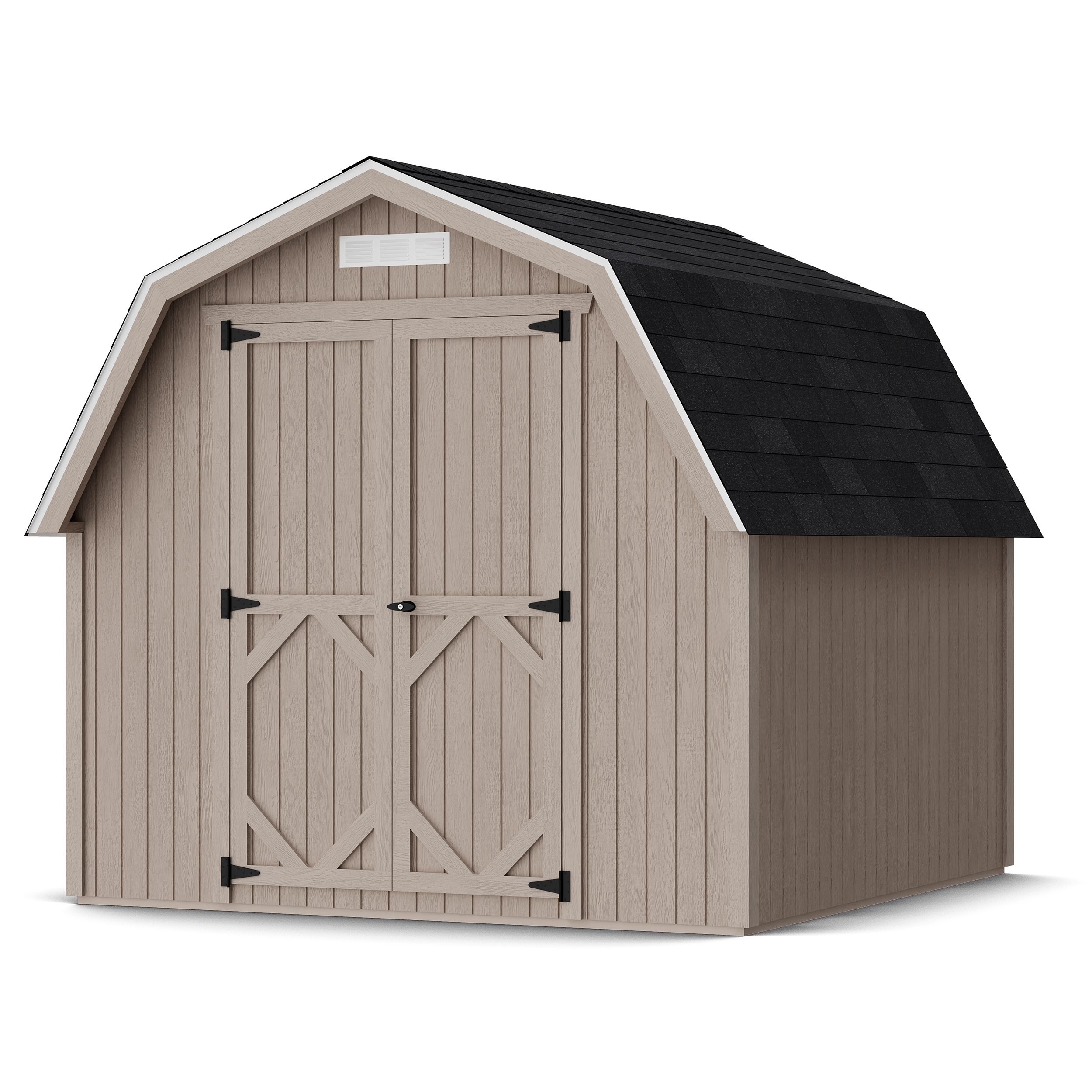 Rendering of Classic Gambrel 4' Barn Shed in assembly process ready to be painted.