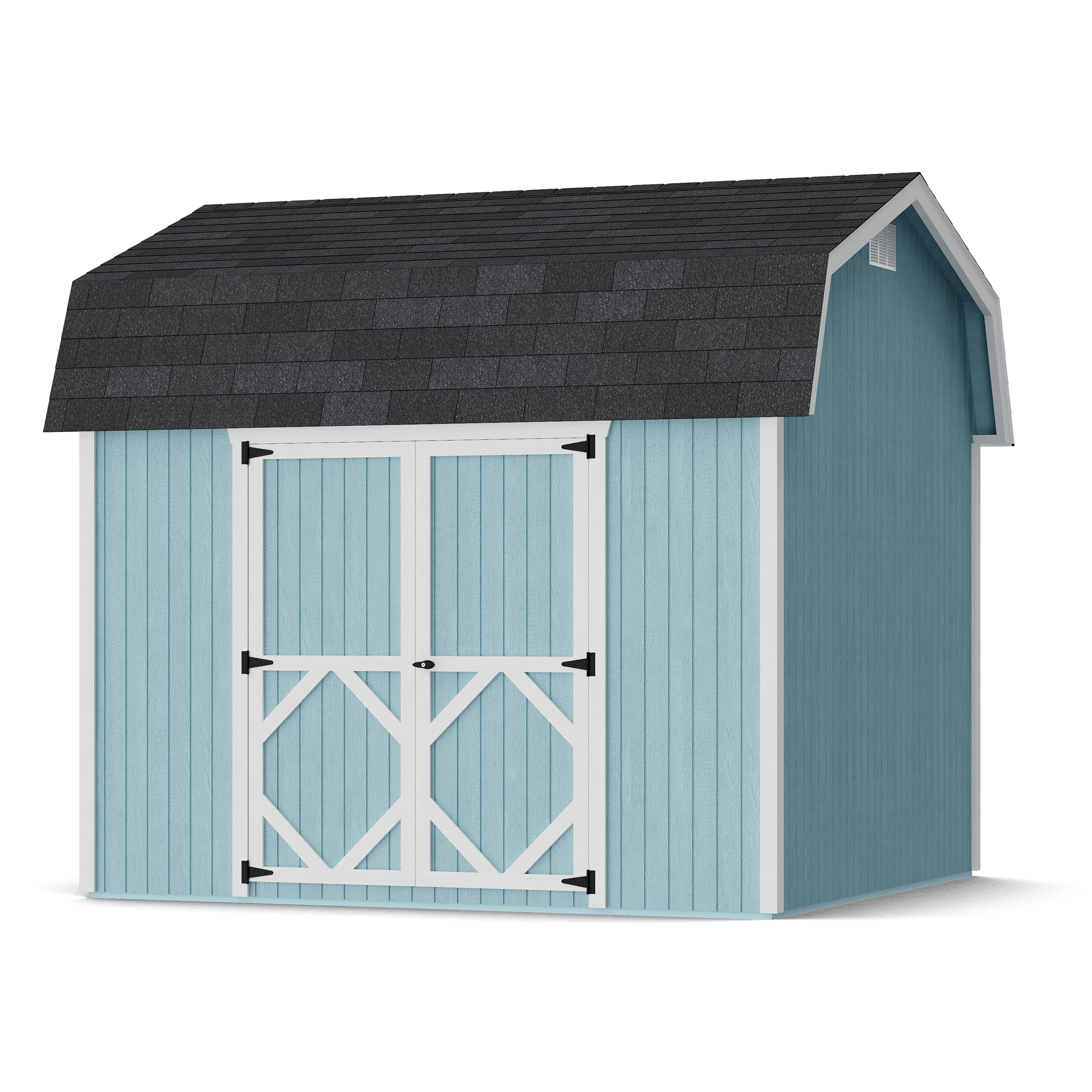 Rendering of Classic Gambrel 6' Barn Shed with Side Entry with shingles and paint.
