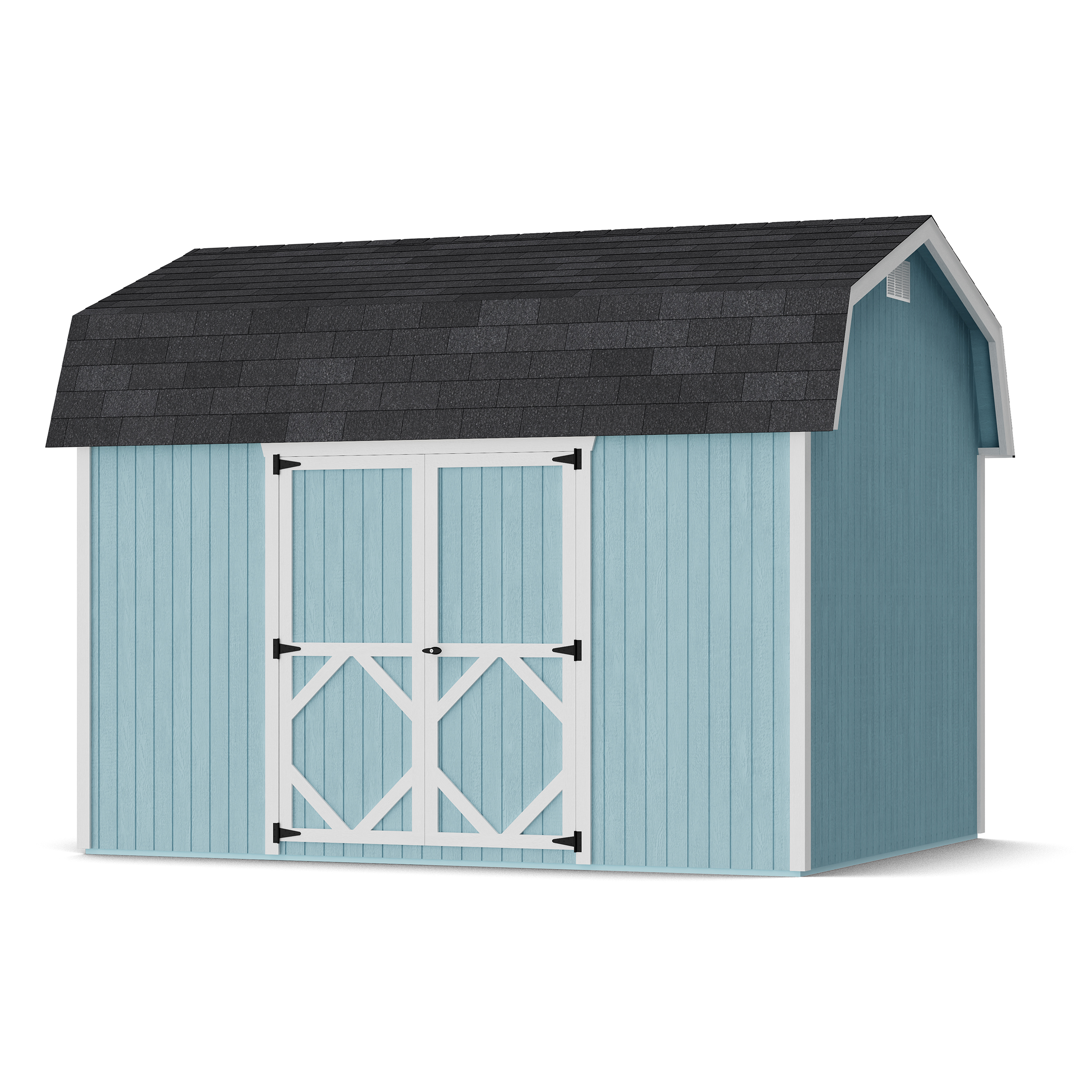 Rendering of Classic Gambrel 6' Barn Shed with Side Entry with shingles and paint.